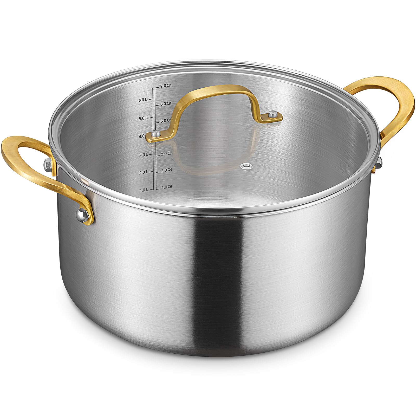 Bezia 8 Quart Stockpot With Tempered Glass Lid, Stainless Steel Pot, Exceptional Heat Distribution, Induction Pot, Compatible Wi