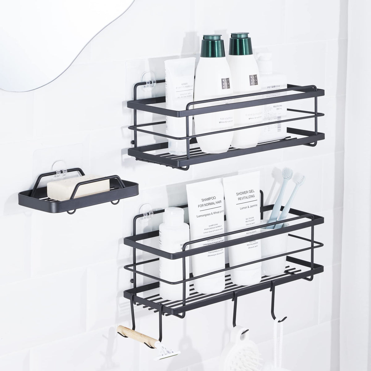 Kincmax Premium Shower Caddy With Soap Holder, 2-Pack Adhesive Shower Organizer, No Drill Bathroom Shelves, Rustproof Stainless