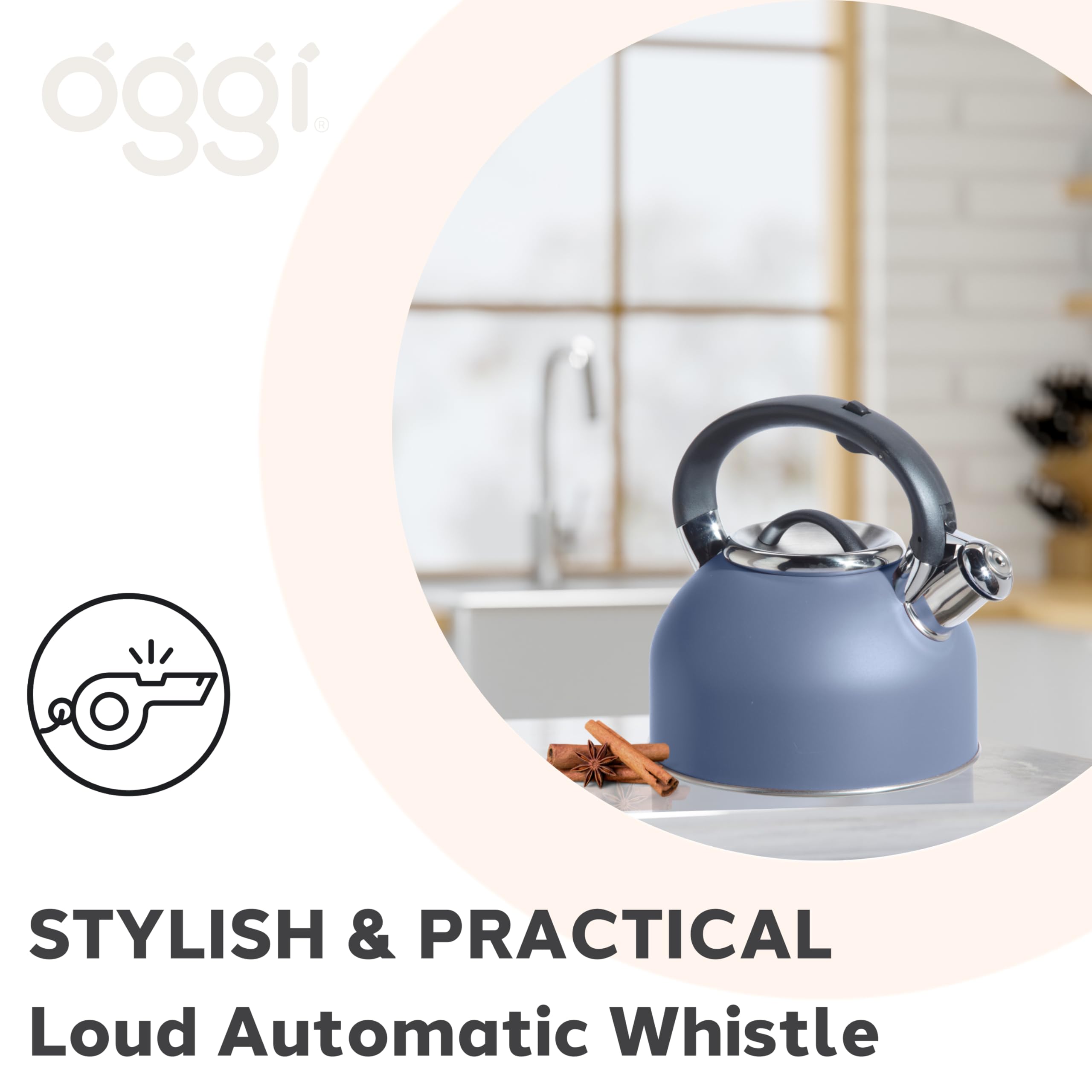 Oggi Tea Kettle For Stove Top - 64Oz / 1.9Lt, Stainless Steel Kettle With Loud Whistle, Ideal Hot Water Kettle And Water Boiler