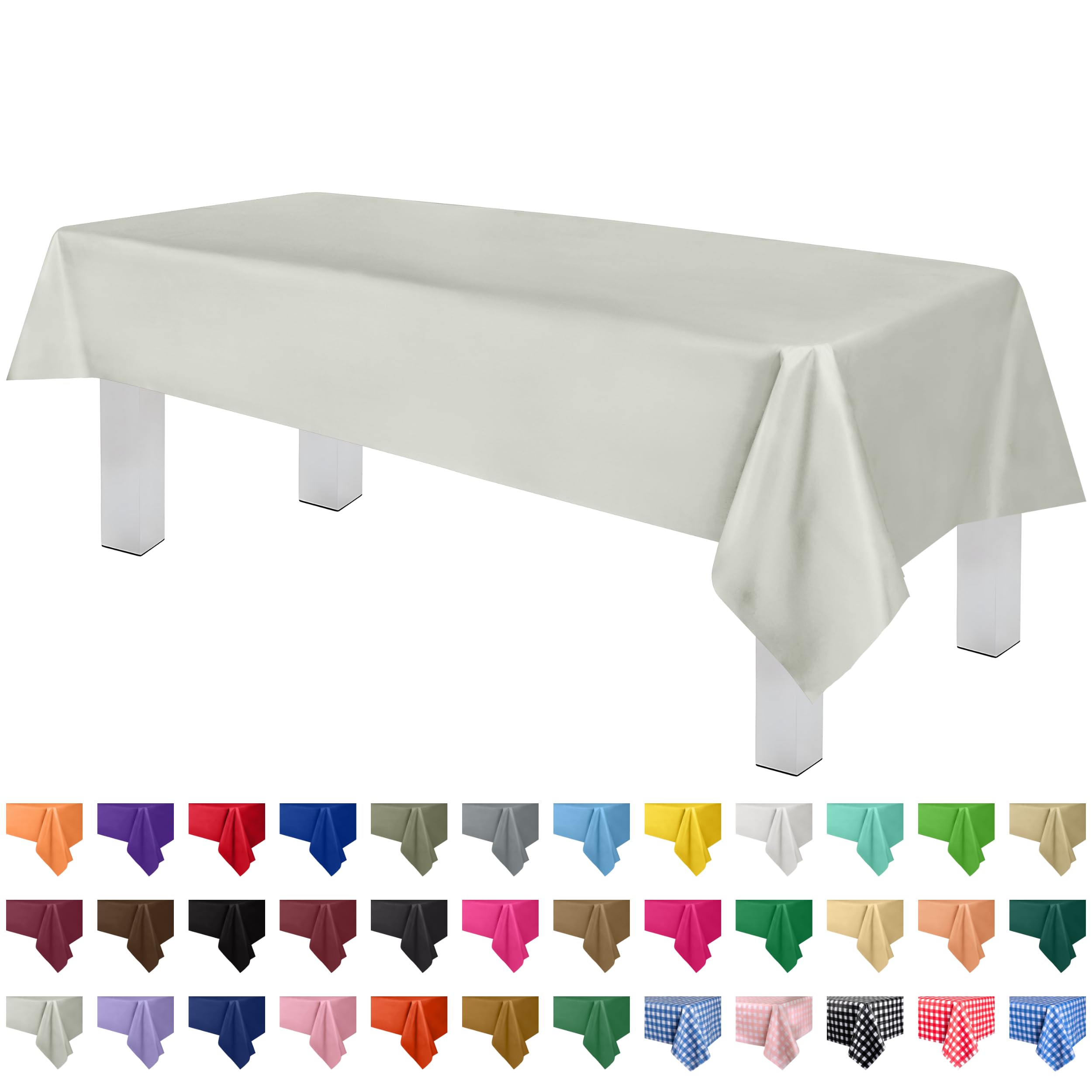 Grandipity Light Grey Plastic Table Cloth Disposable (6 Pk) 54In X 108In Plastic Tablecloths For Rectangle Tables - Premium Part