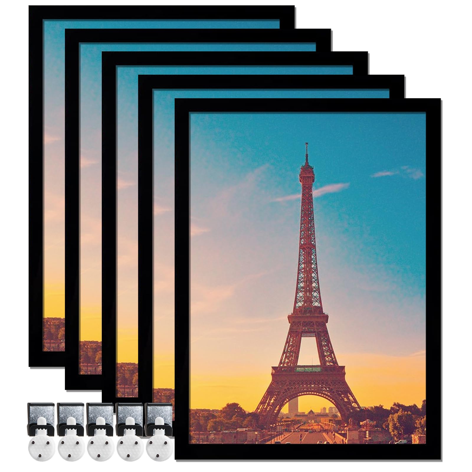 icariery 16x16 Picture Frame Set of 5, Black Square Photo Frames High Transparent Wall Gallery Desktop Horizontal Vertical for C