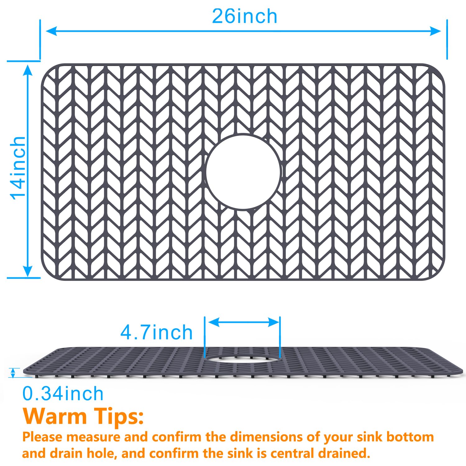 kitchen sink mats  JIUBAR sink protectors for kitchen sink silicone sink mat Sink Mat Grid 26''x 14'' for Bottom of Farmhouse Stainless Steel Porcelain Sink Center Drain.(Grey)