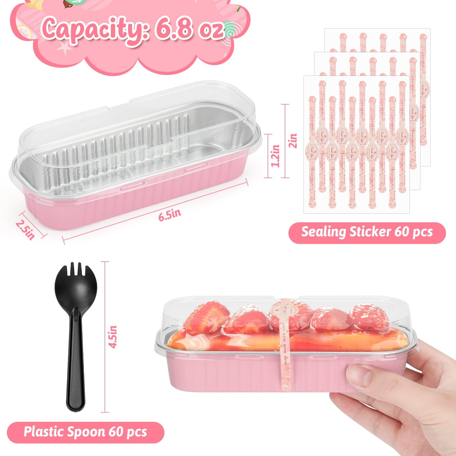 selizo 60 Pack 6.8oz Mini Loaf Baking Cake Pans with Lids, Rectangle Disposable Aluminum Foil Loaf Baking Pans, Small Baking Cak