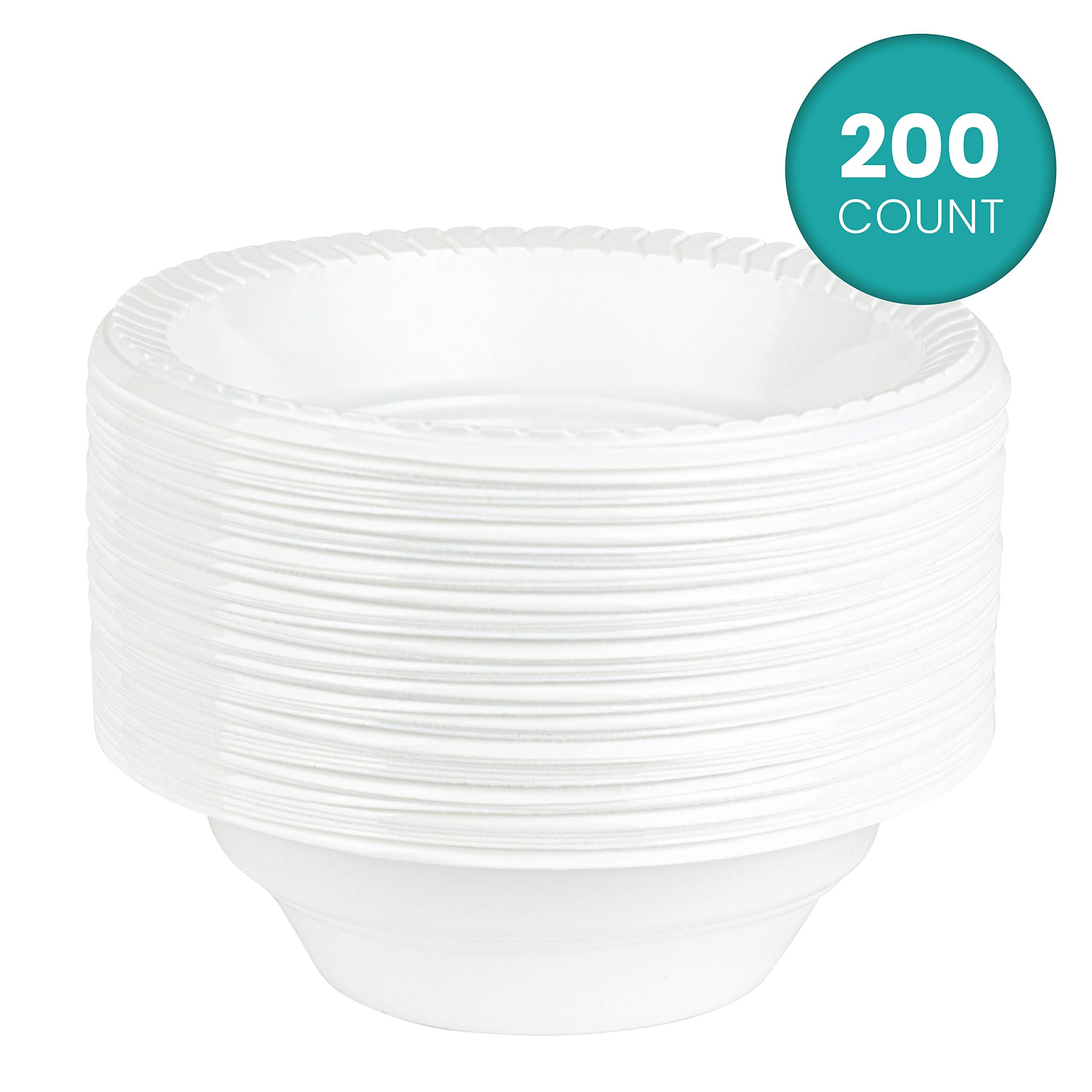 Plasticpro Round Plastic Bowls Microwaveable, Disposable, White, Dinnerware (200, 16 Ounce)