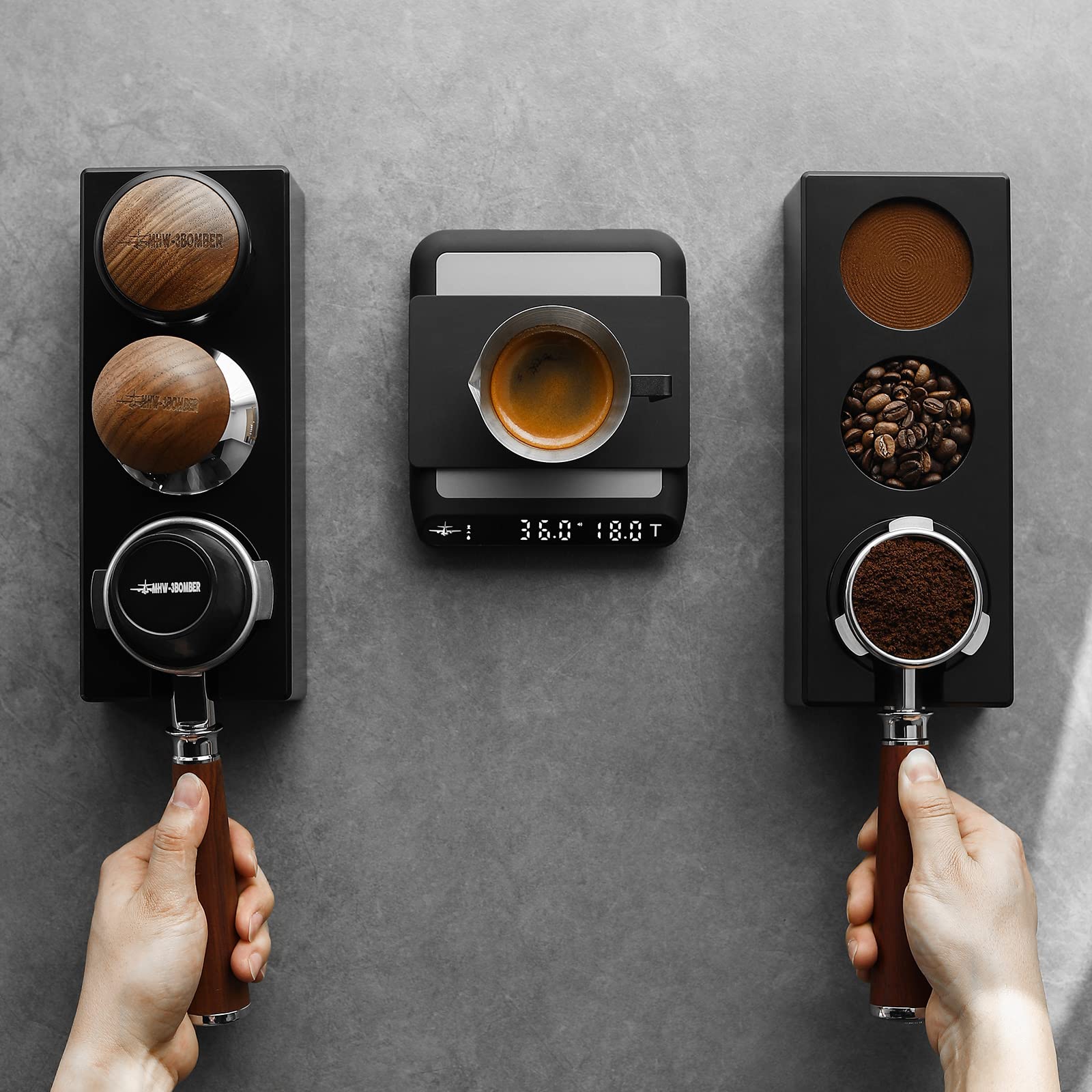 Mhw-3Bomber Espresso Tamping Station, 4 In 1 Espresso Organizer Box For Storage 51Mm/54Mm/58Mm Espresso Tamper, Distributor, Por
