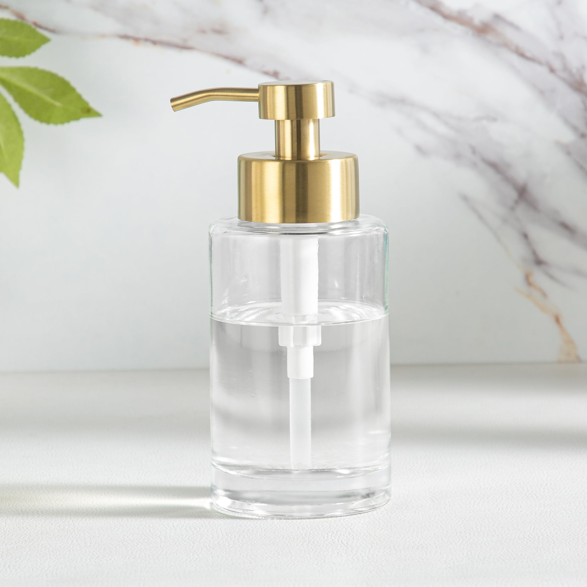 Enra Thick Glass Soap Dispenser With Stainless Steel Gold Pump,12Oz Bathroom Hand Liquid Soap Dispensers,Lotion Dispenser,Soap D