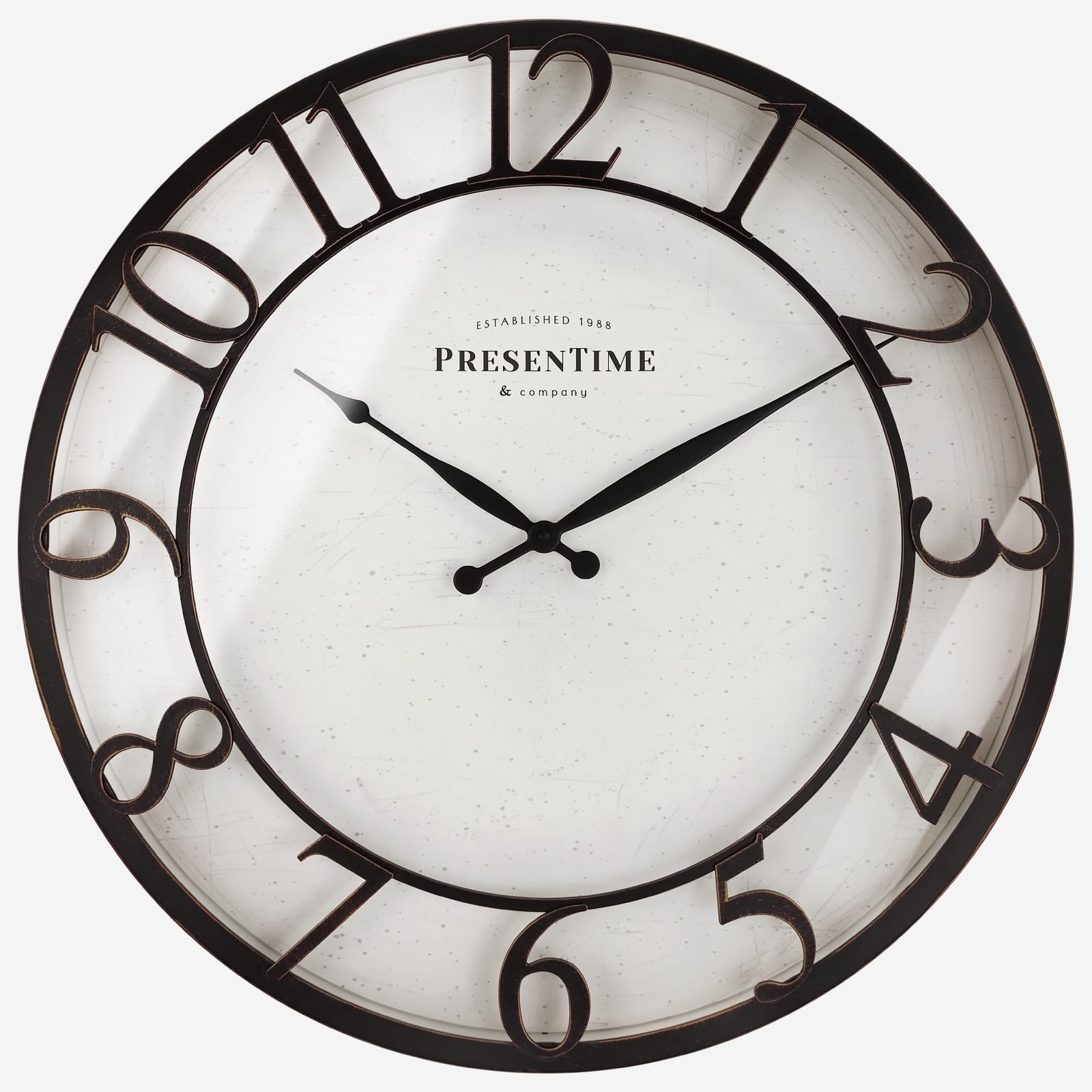 Presentime & Co 21 Farmhouse Series Wall Clock,Vintage Style, Retro Clock, Raised 3D Arabic Numeral, Oil Rubbed Bronze Finish. W
