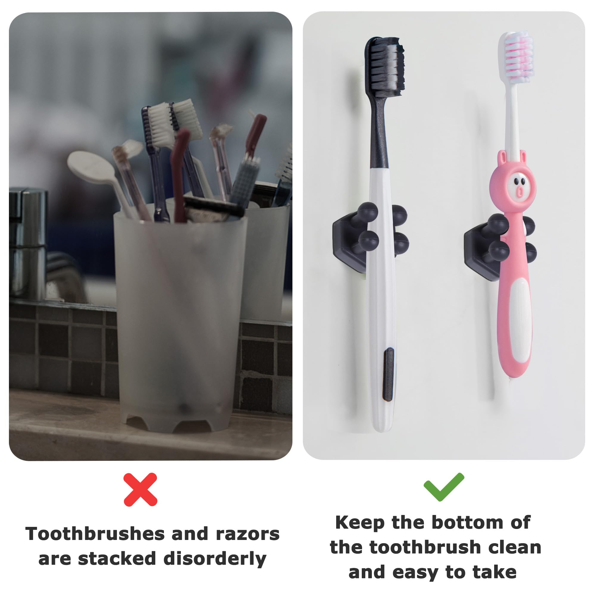 Silicone Toothbrush Holders For Bathroom - Adhesive Shower Toothbrush Holder Wall Mounted, Multi-Function Hook Waterproof Razor