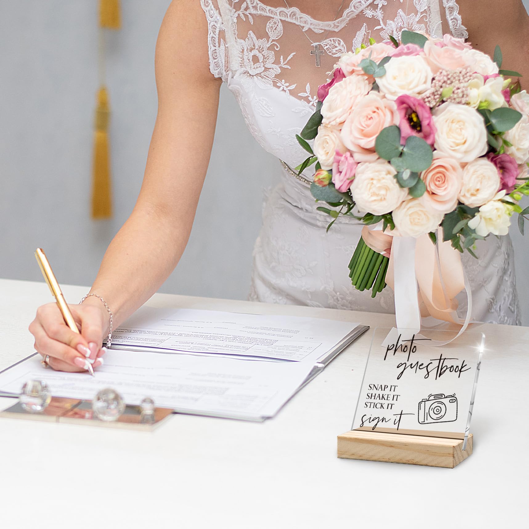 ANIANG Wedding Guest Book Desk Decor, Acrylic Wedding Signs, Guest Book WeddingReception, WeddingDecor, Photo GuestBook Acrylic