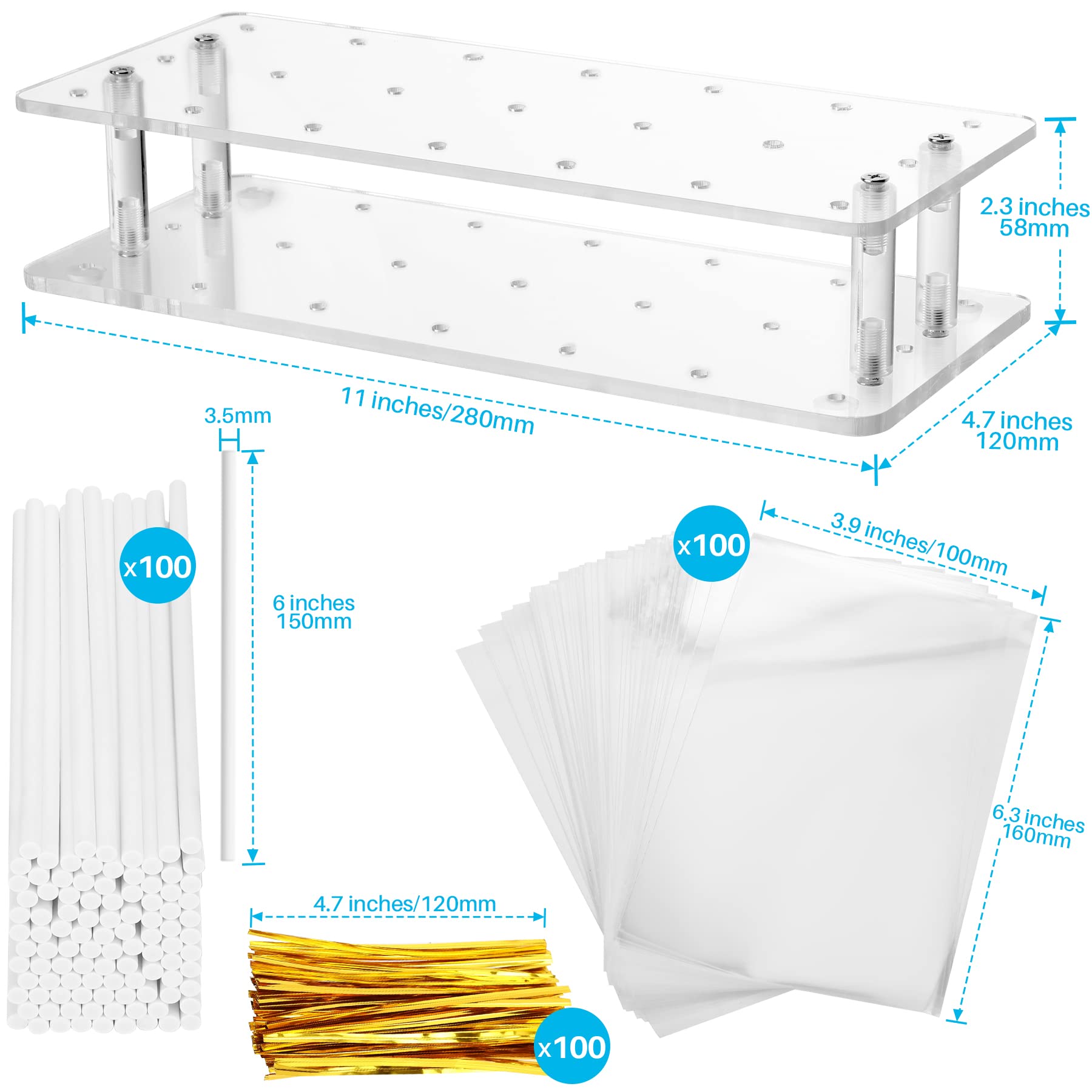 Goabroa Cake Pop Stand, 21 Holes Clear Acrylic Cake Pop Kit With 300 Pcs Cake Pop Sticks And Wrappers, Cake Pop Making Accessori