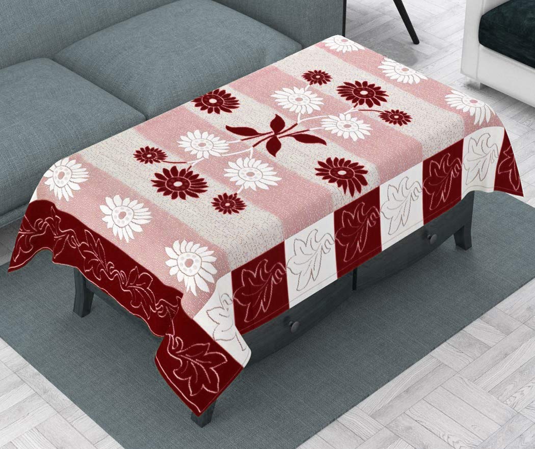 NICASA Cotton Net 4 Seater Center Table Cover (Maroon)