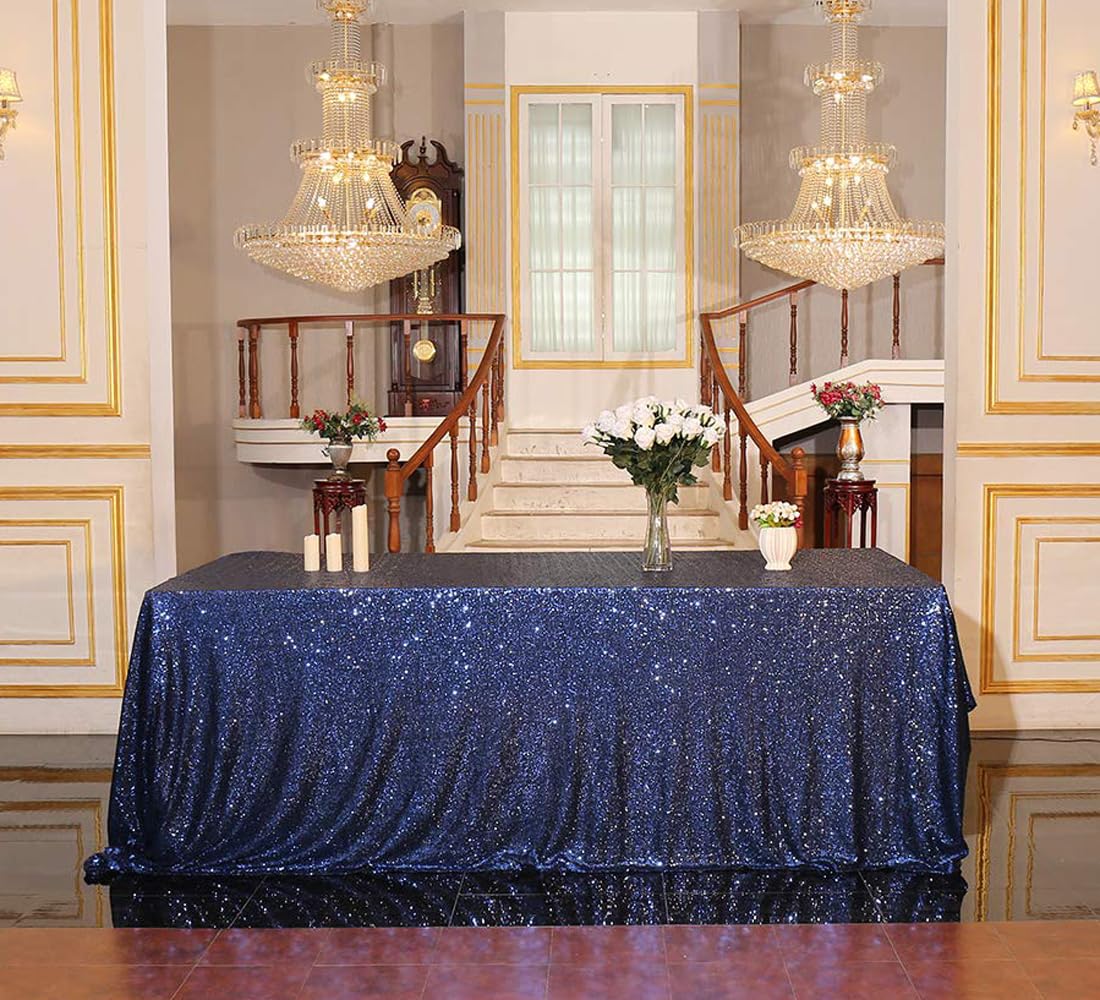 Juya Delight 60 x 102 Navy Blue Rectangle Sequin Tablecloth for Party Dinner Banquet Festival Anniversary Exhibition Dessert T