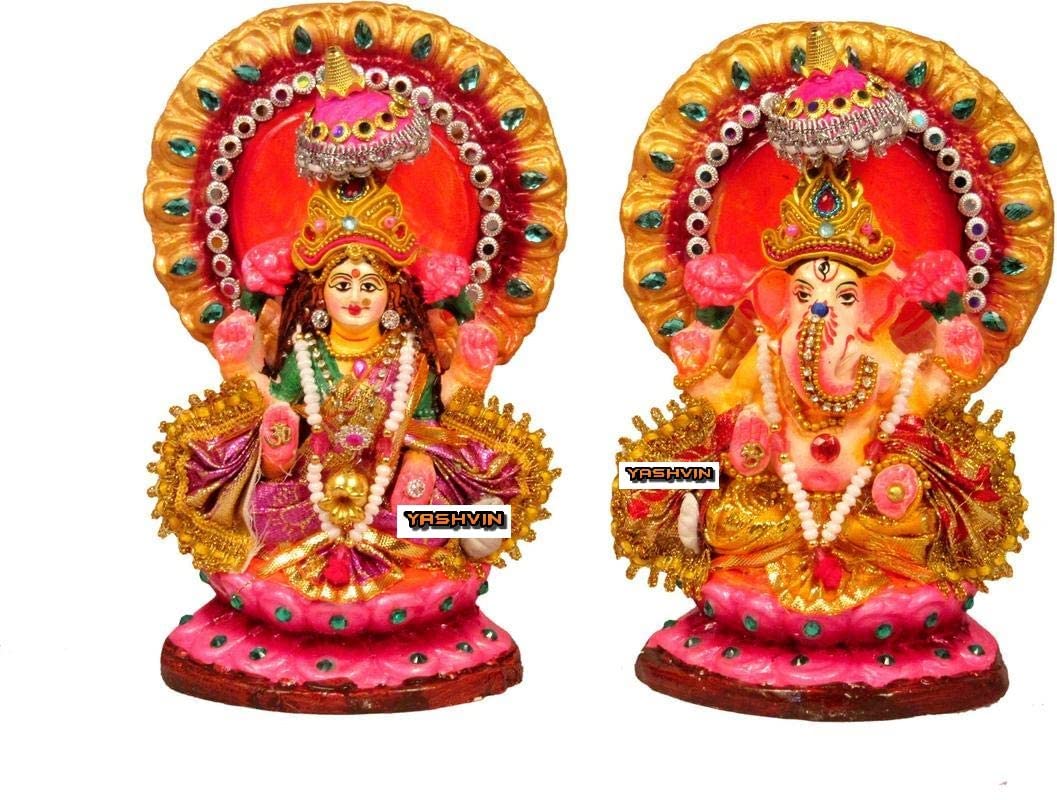 Yashvin @ Singhasan Vastra Lakshmi Laxmi Ganesh Murti Idol For Diwali Puja, Lakshmi Ganesh Murti For Home Office Diwali Decorati