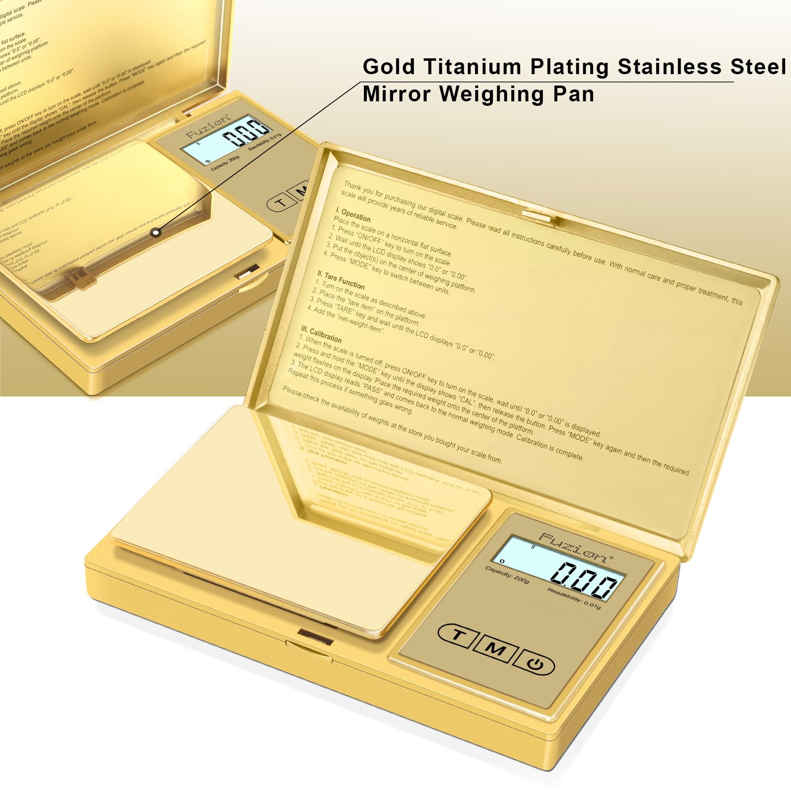 Fuzion Gram Scale, 200Gx0.01G Digital Pocket Scale Gold Titanium Plating, High Precision Small Scale, 6 Units Jewelry Scale With