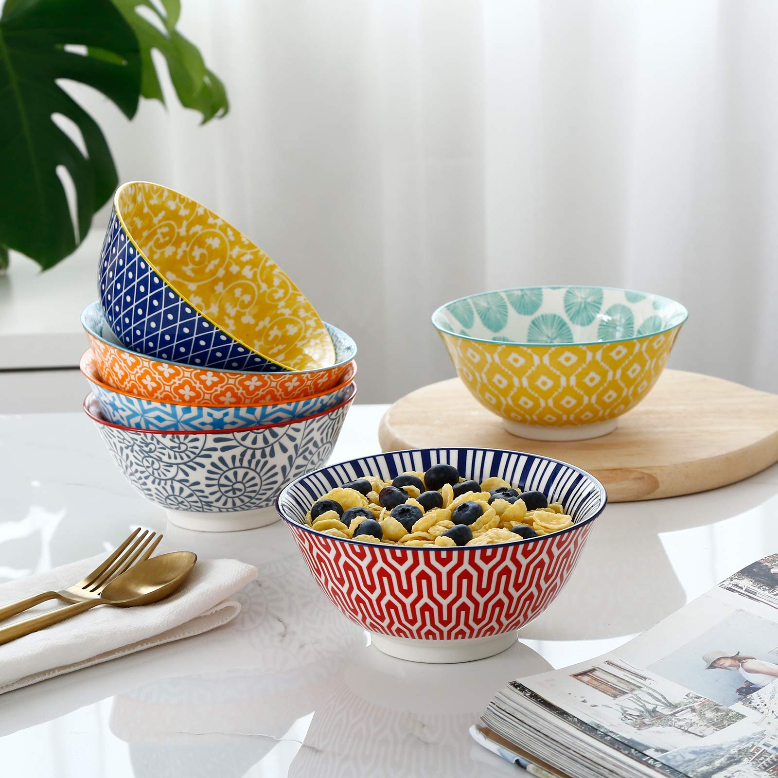Selamica Porcelain 20Oz Cereal Bowl Set - Set Of 6, 6 Inch Soup Bowls, Ceramic Bowls For Cereal, Soup, Salad And Pasta, Colorful