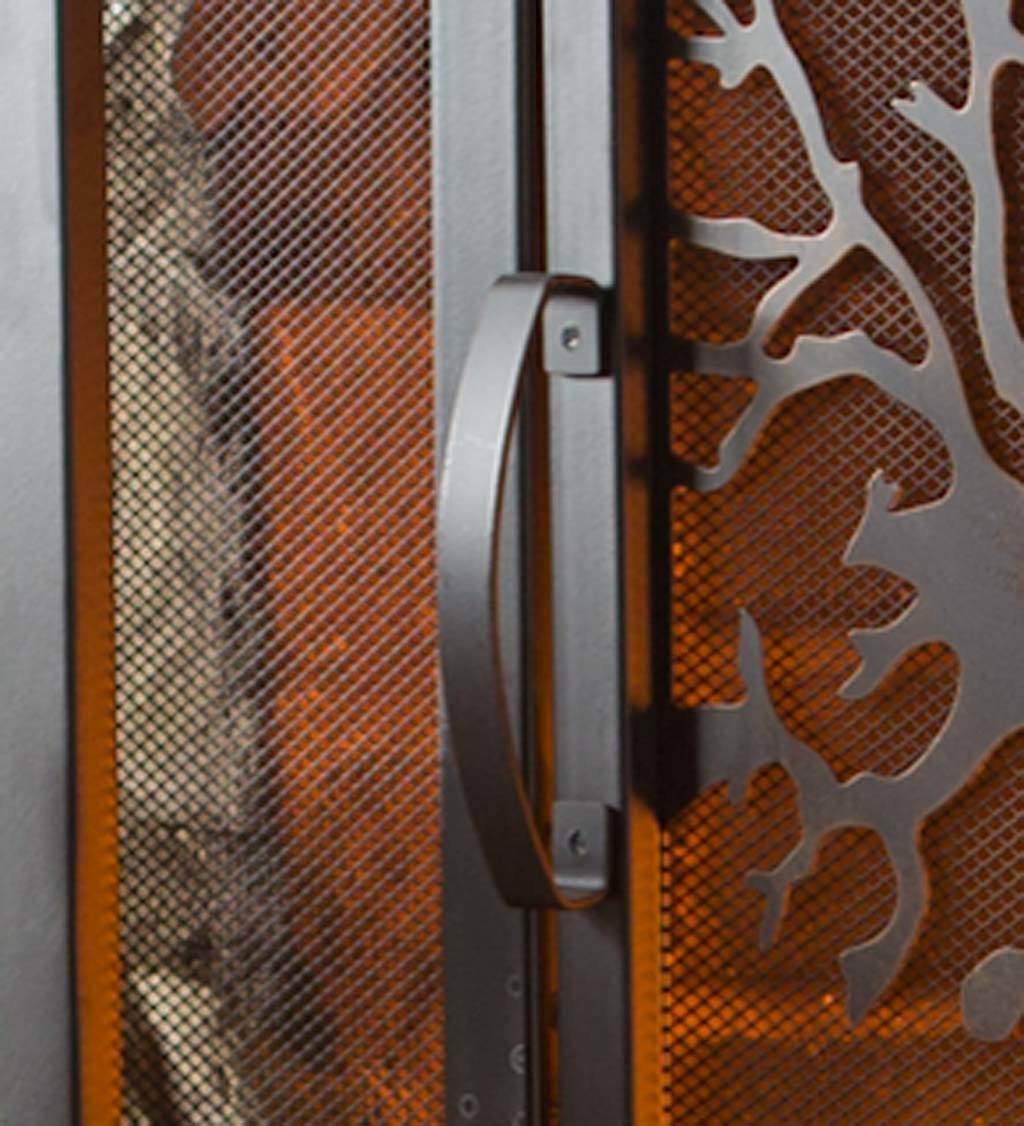 Plow & Hearth Metal Fireplace Screen Tree Of Life Black | 38'' W X 31'' H | Flatguard | Spark Guard Grate | Iron Fire Place Cove