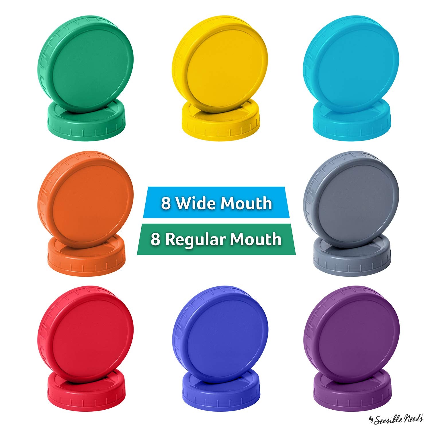16 Pack Colored Plastic Ball Jar Lids, Kerr - 8 Regular Mouth & 8 Wide Mouth Mason Jar Lids Canning Lids For Canning Jars, Reusa