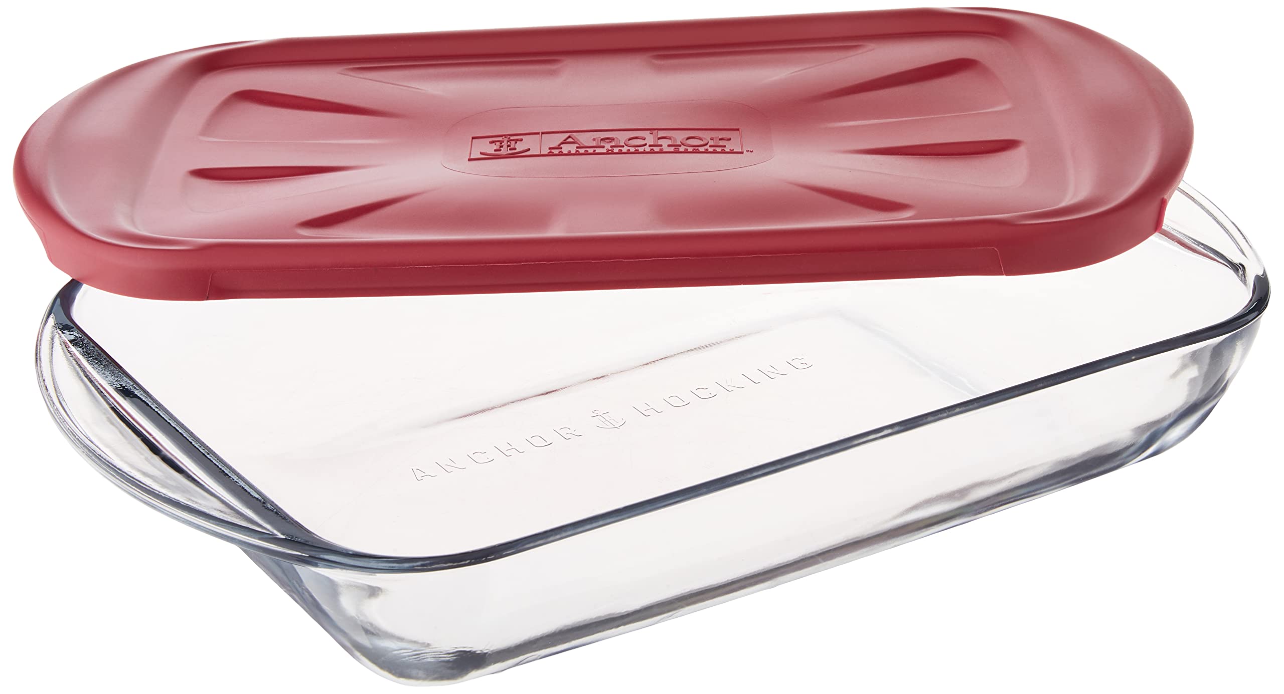 Anchor Hocking Glass Baking Dishes For Oven With Casserole Carrier, 4 Piece Set (3 Quart Glass Baking Dish, Red Lid, Red Thermal