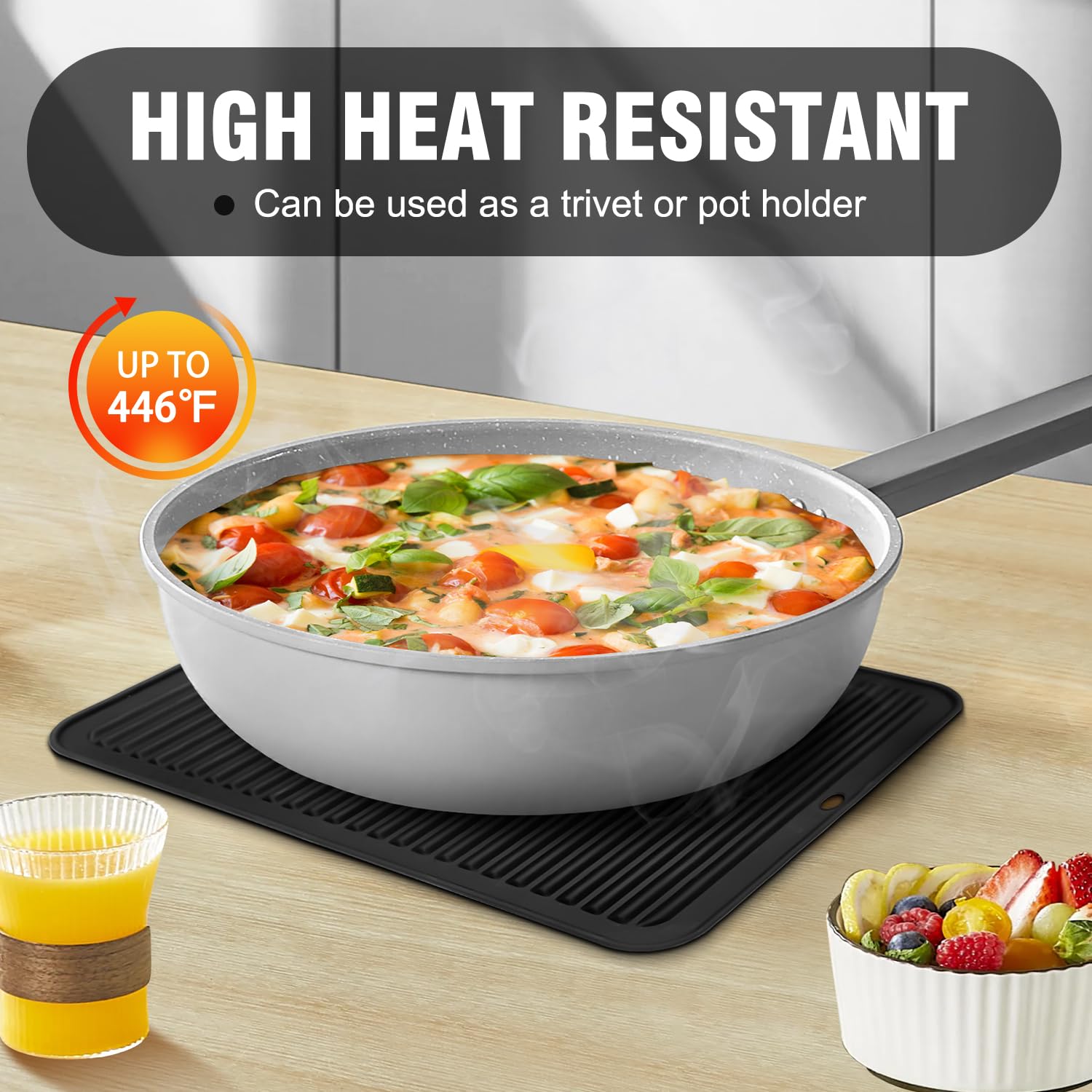 Walfos Xxl Silicone Trivet 16 Inch And Trivets Mats 12 Inch, Trivets For Hot Pots And Pans, Heat Resistant Pot Holders Hot Pads