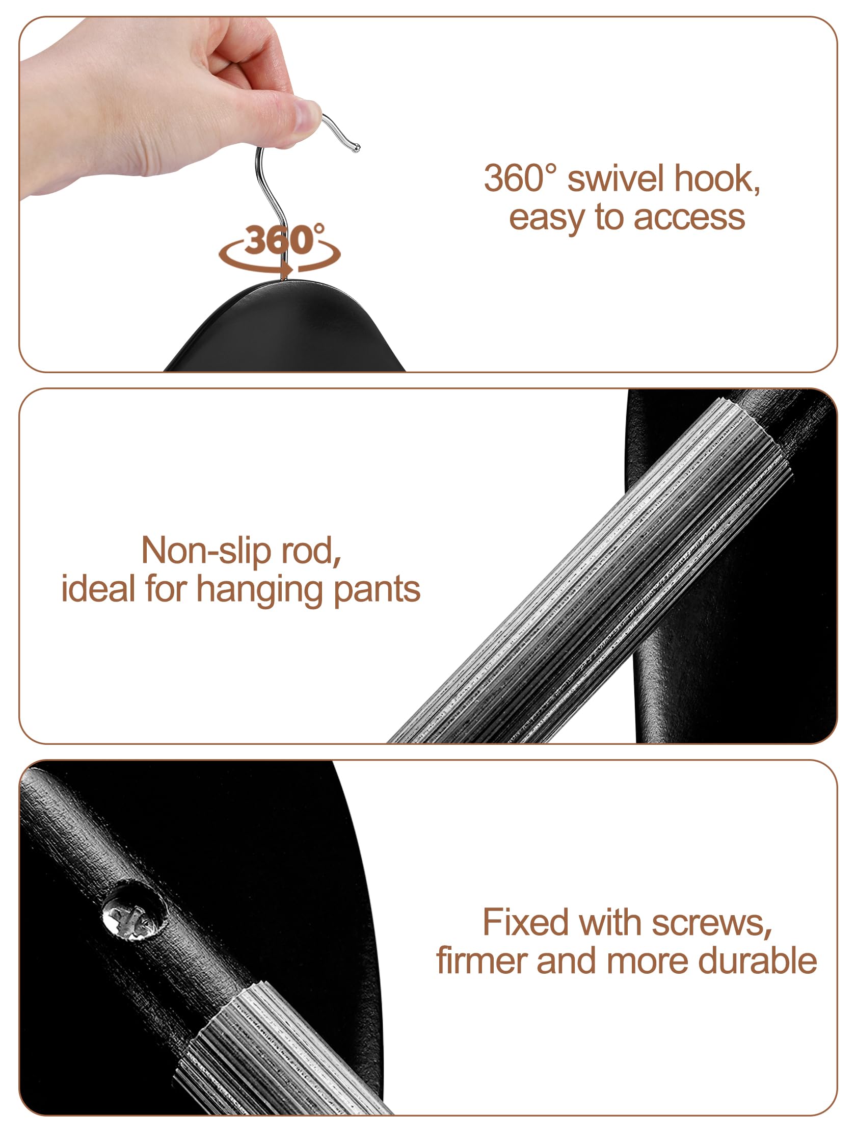 House Day High-Grade Suit Hangers, Wide Shoulder Wooden Hangers With Non Slip Pants Bar, Smooth Finish 360 Swivel Hook Solid Woo