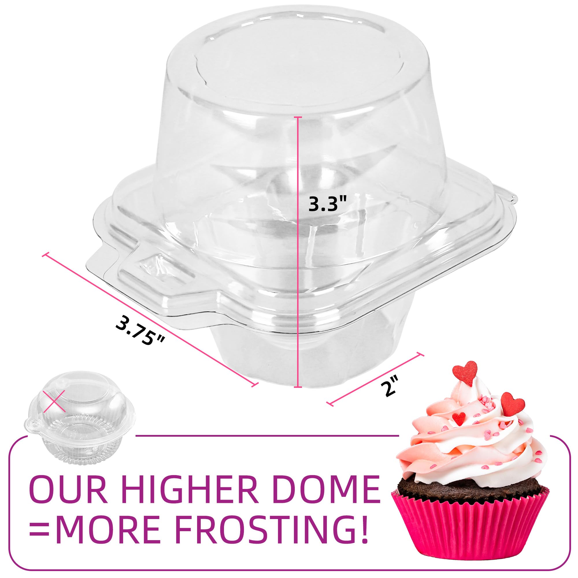 Lotfancy Individual Cupcake Containers, 100 Pcs Plastic Clear Cupcake Boxes, Disposable Single Cupcake Holders With Dome Lid, St