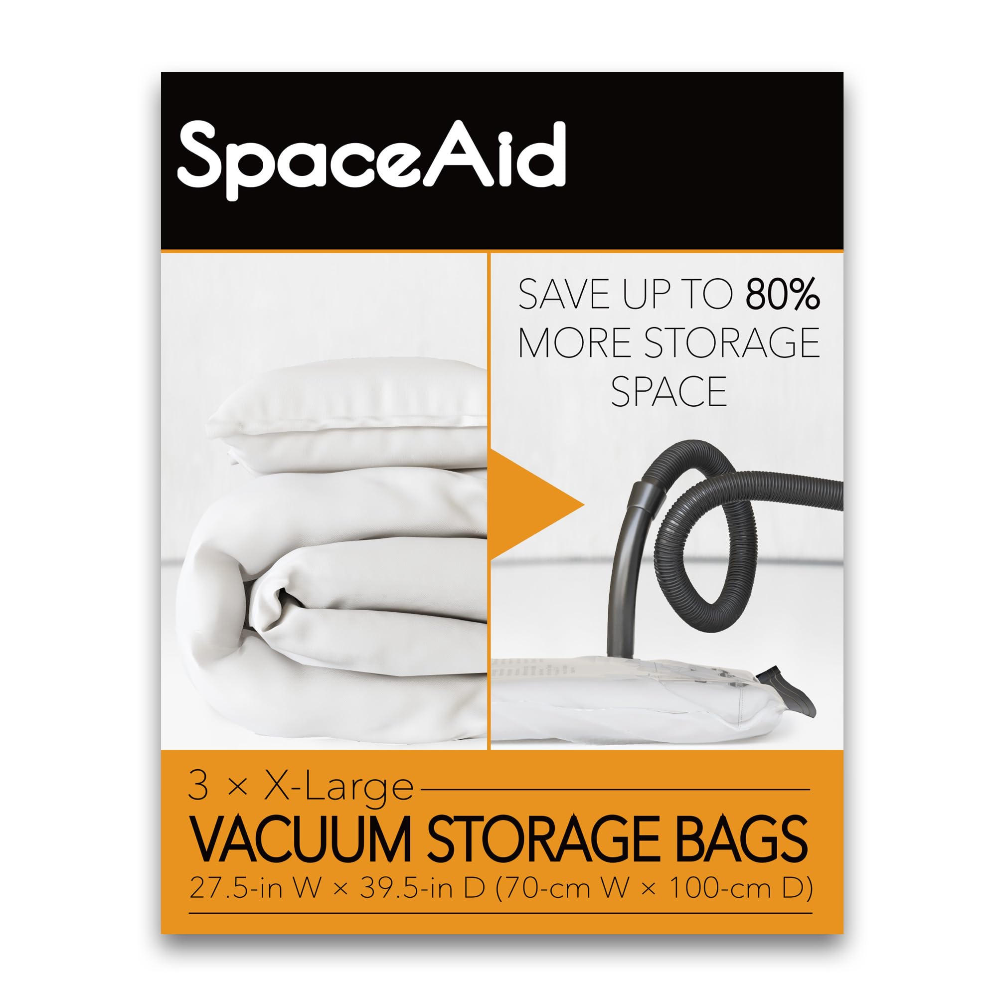 Spaceaid Jumbo Vacuum Storage Bags, Space Saver Sealer Compression Bags For Comforters, Blankets, Pillows, Bedding, Clothes (X-L
