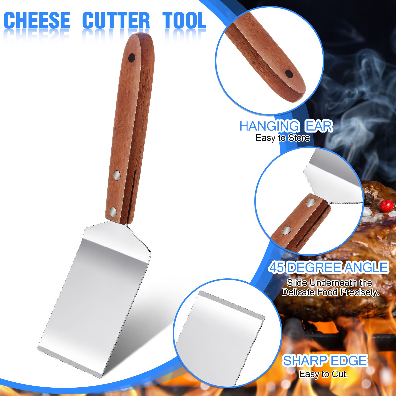 3 Pieces Stainless Steel Cooking Spatula Set Flat Top Metal Spatula Stainless Steel Wire Cheese Cutter Tool Slotted Spatula With