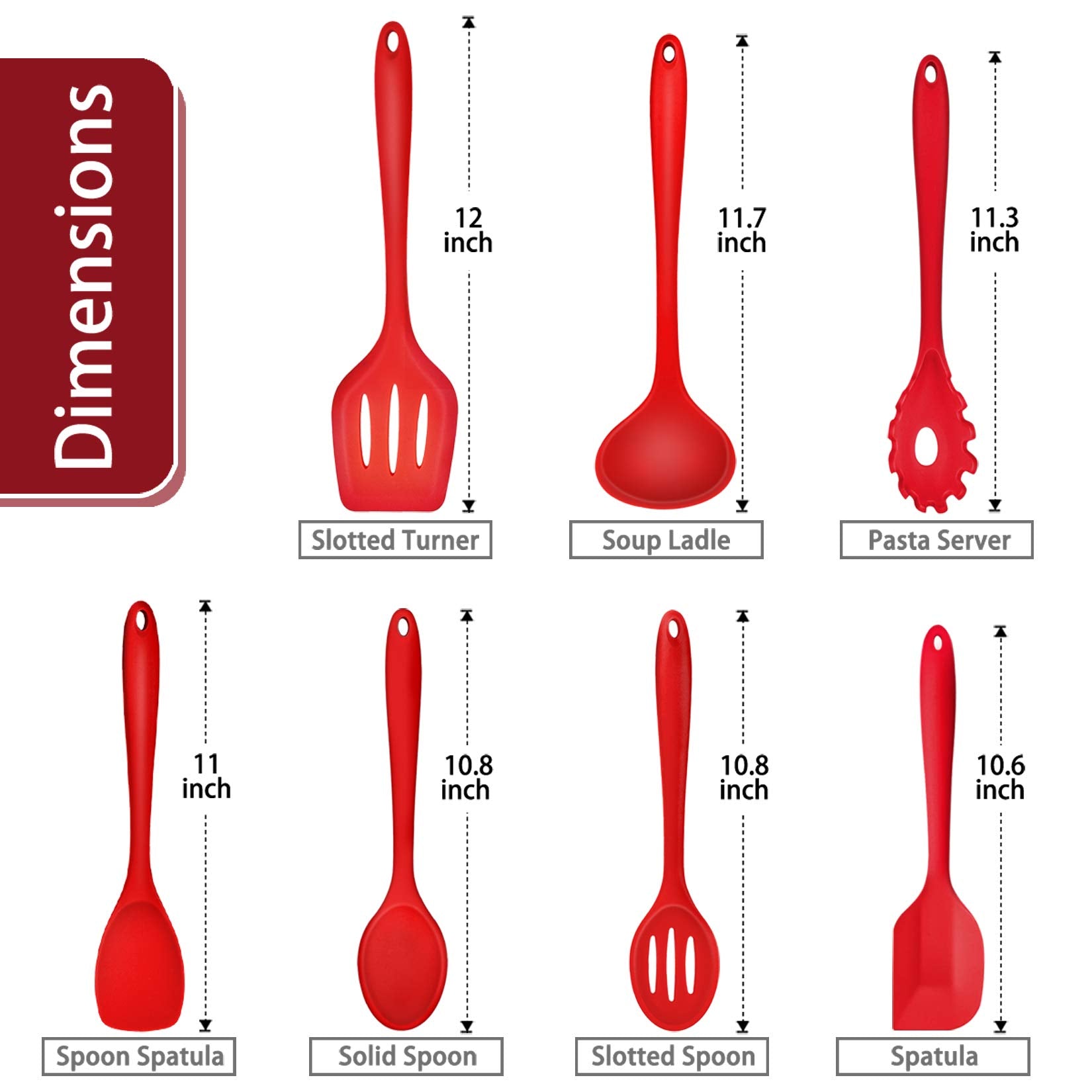 Kitchen Utensil Set Of 7, P&P Chef Silicone Cooking Utensils, Red Kitchen Tools Spatula Set For Nonstick Cookware Cooking Servin