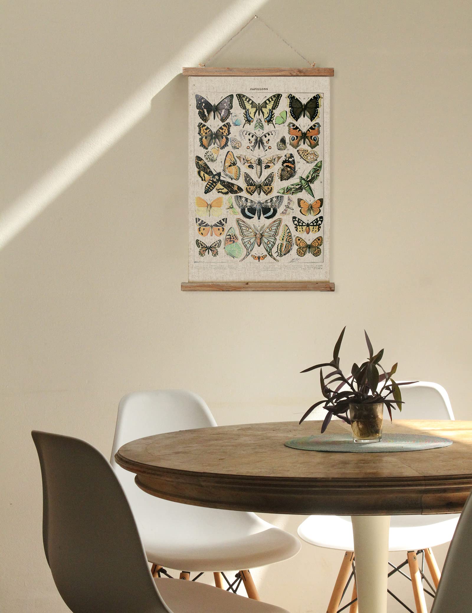 Vintage Butterflies Hanging Poster, Retro Style Of Wall Art Prints, Printed On Linen With Wood Frames, Ready To Hang