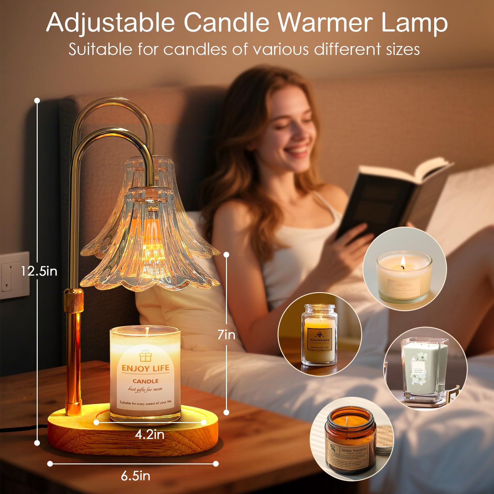 Candle Warmer Lamp with Timer: Birthday Gifts for Women Mom, Adjustable Height, 3 Timing Mode, 4 Level Dimmable Flower Candle Wa
