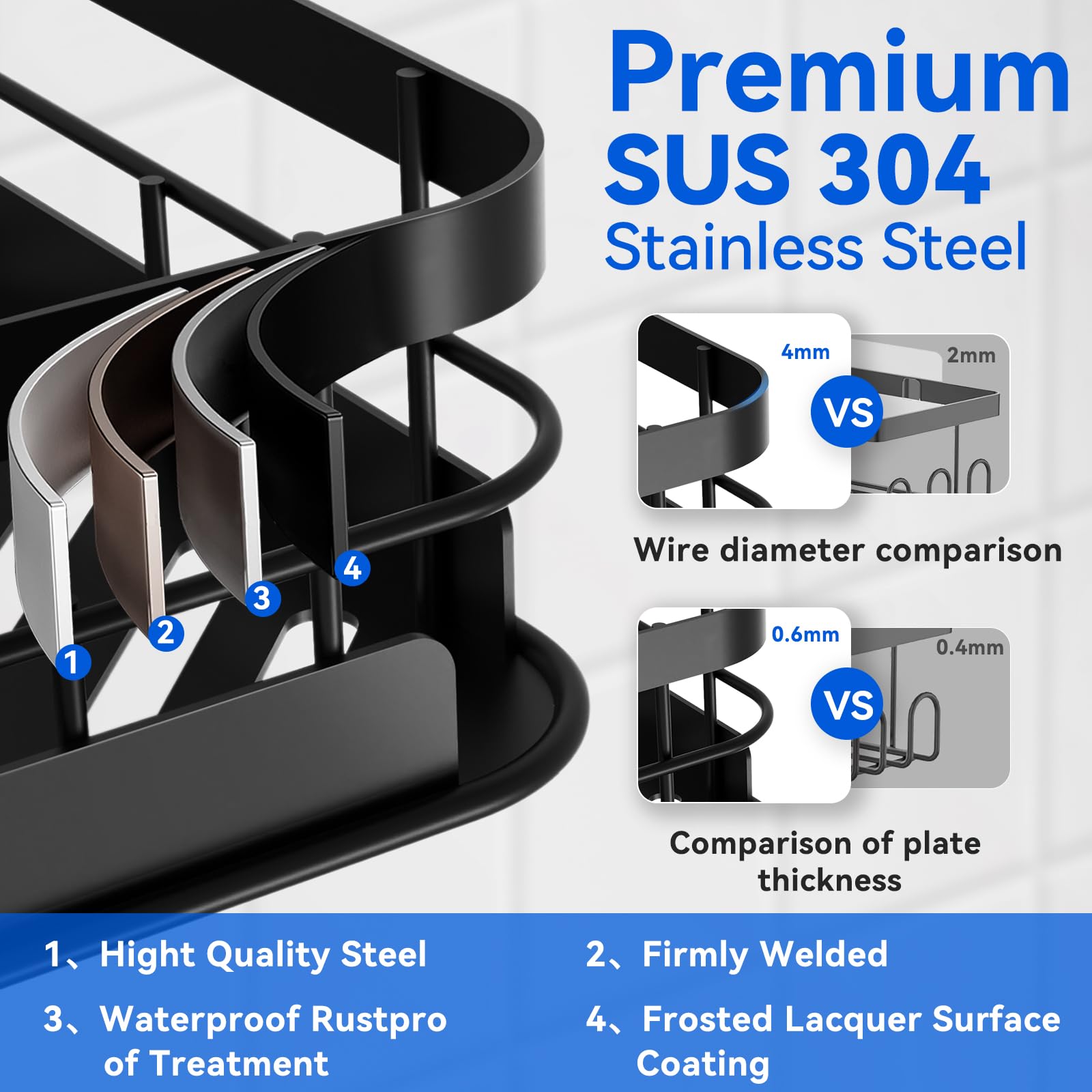 Getsrichfc Shower Caddy 3-Pack, Large Size Shower Shelves With Soap Holder, Adhesive And 4 N-Shaped Hook, Rustproof Stainless St