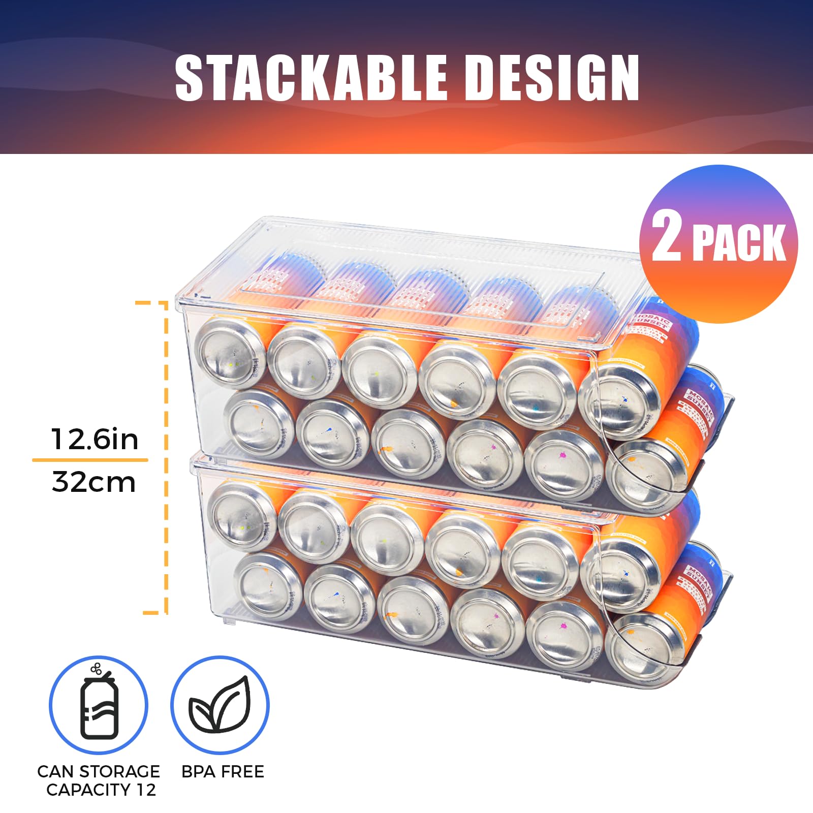 Scavata 2 Pack Tall Skinny Can Organizer For Refrigerator, Stackable Beverage Cans Of 16Oz & 17Oz Energy Drink Container Holder