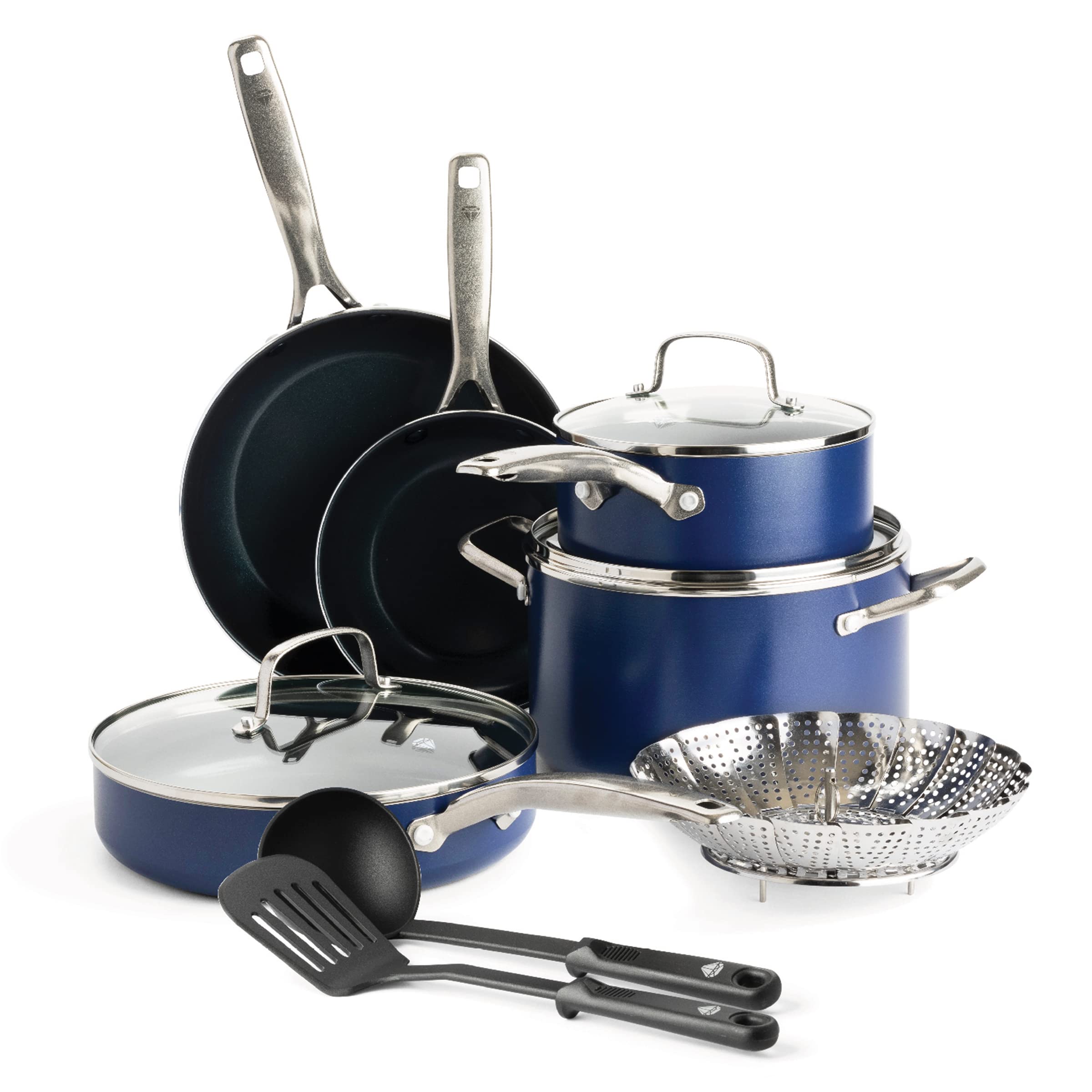 Blue Diamond 11 Piece Cookware Set, Diamond Infused PFAS & PFOA-Free Ceramic Nonstick Pots and Pans, Durable Nontoxic Metal Uten