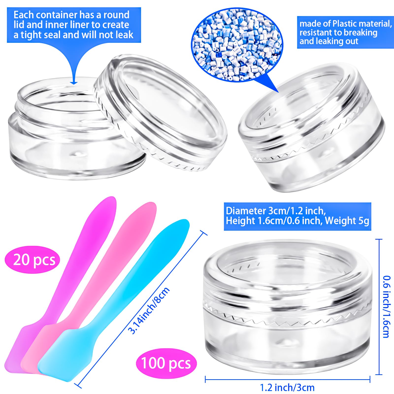 Motbach 100 Pcs 5G Empty Plastic Containers With Clear Lids,Mini Makeup Sample Containers, Small Sample Pot Jars Round Cosmetic