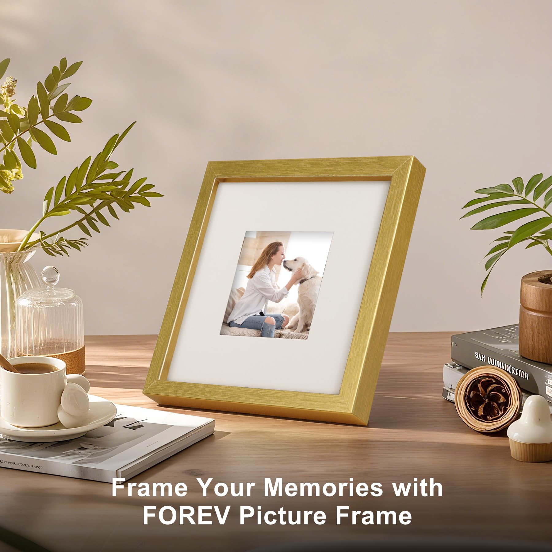 TOFOREVO Picture Frames 8x8 Set of 2 Distressed Gold Wood Grain Photo Frame for Gallery Wall Mounting or Tabletop Display