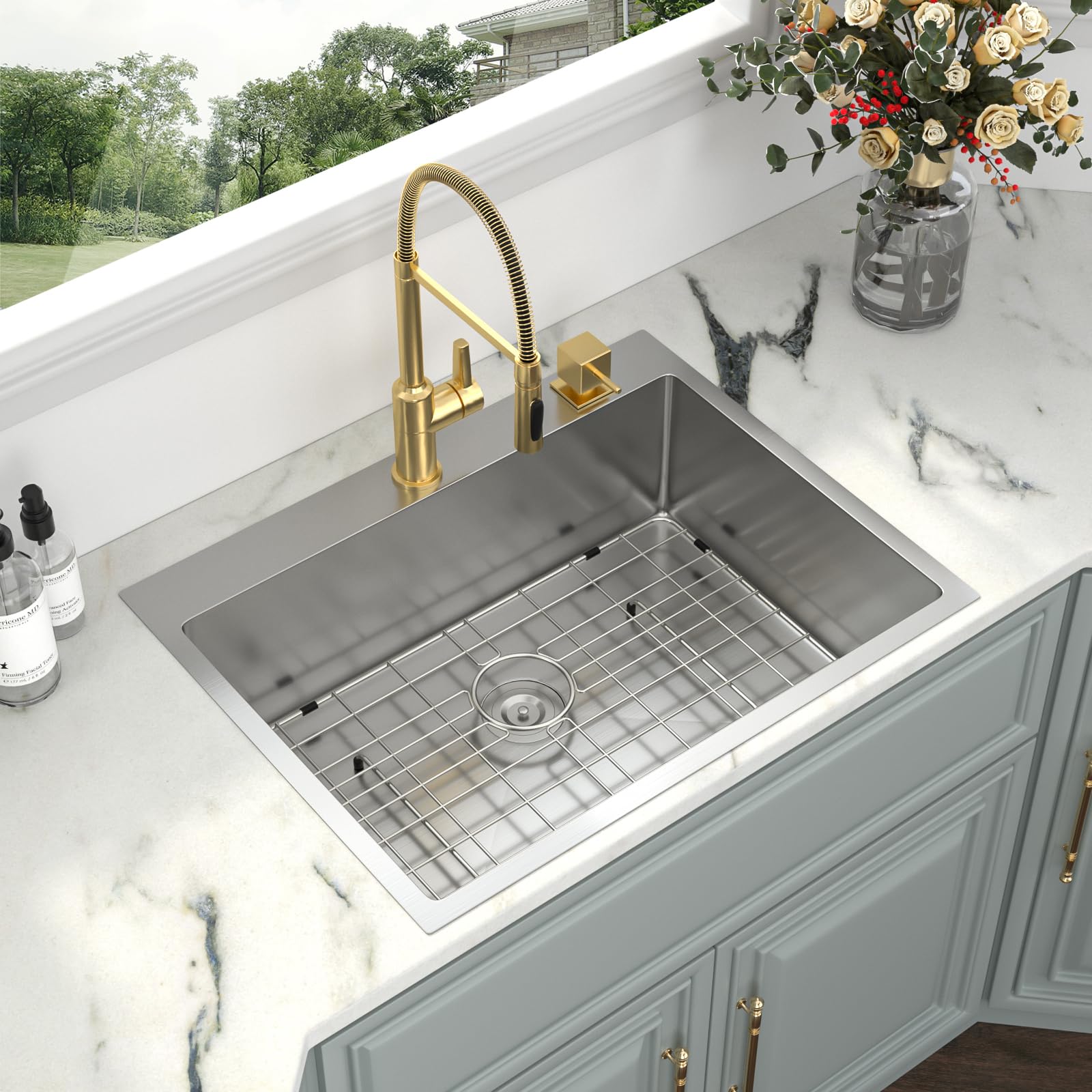 Kichae 28 Drop In Kitchen Sink - 28X22 Inch Kitchen Sink Drop In 18 Gauge Stainless Steel Single Bowl Handmade Topmount Kitchen