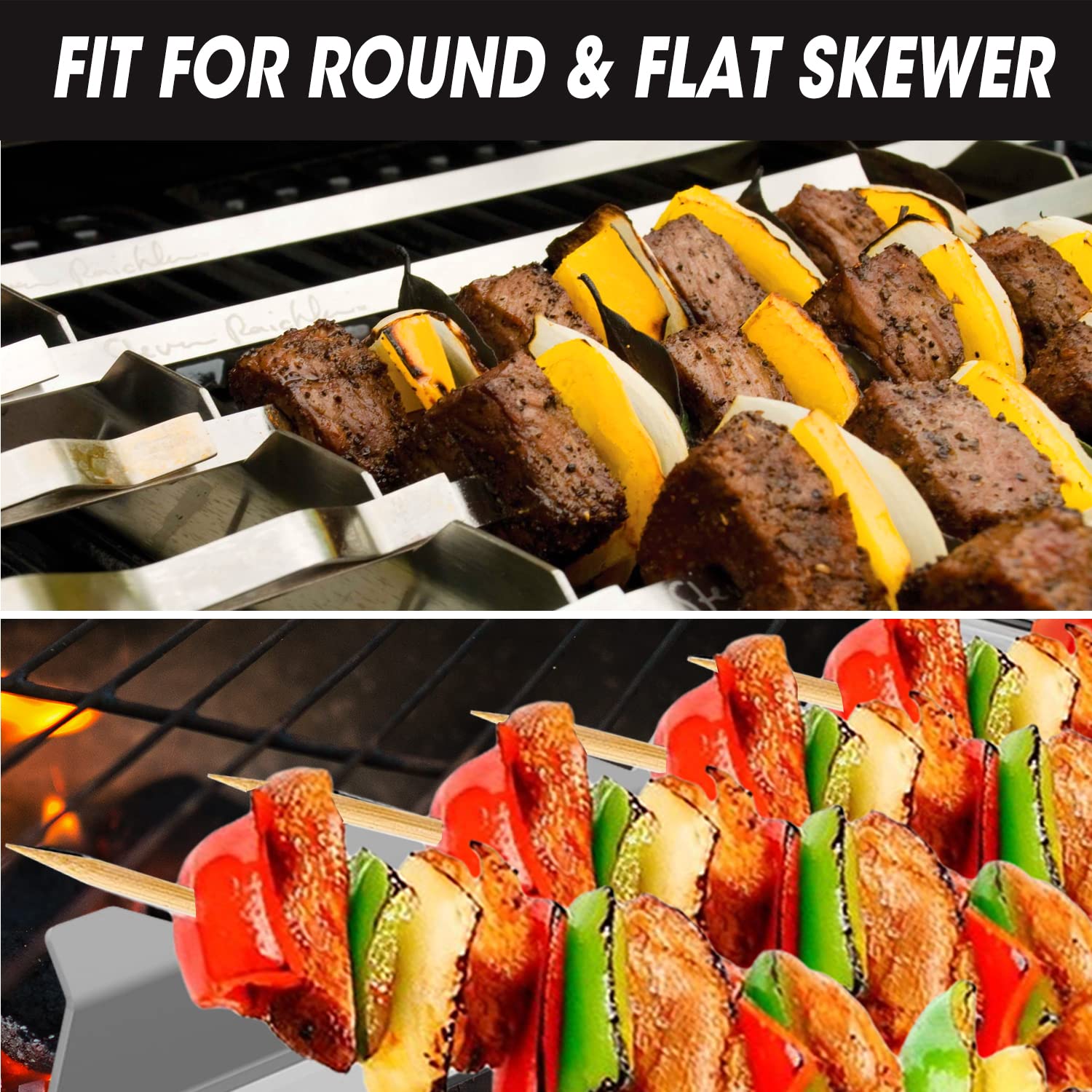 Barbecue Skewer Kabob Rack For Shish Kebab Skewers-Stainless Steel Compatible With Wood Round Steel Flat Or Bamboo Skewers Unive