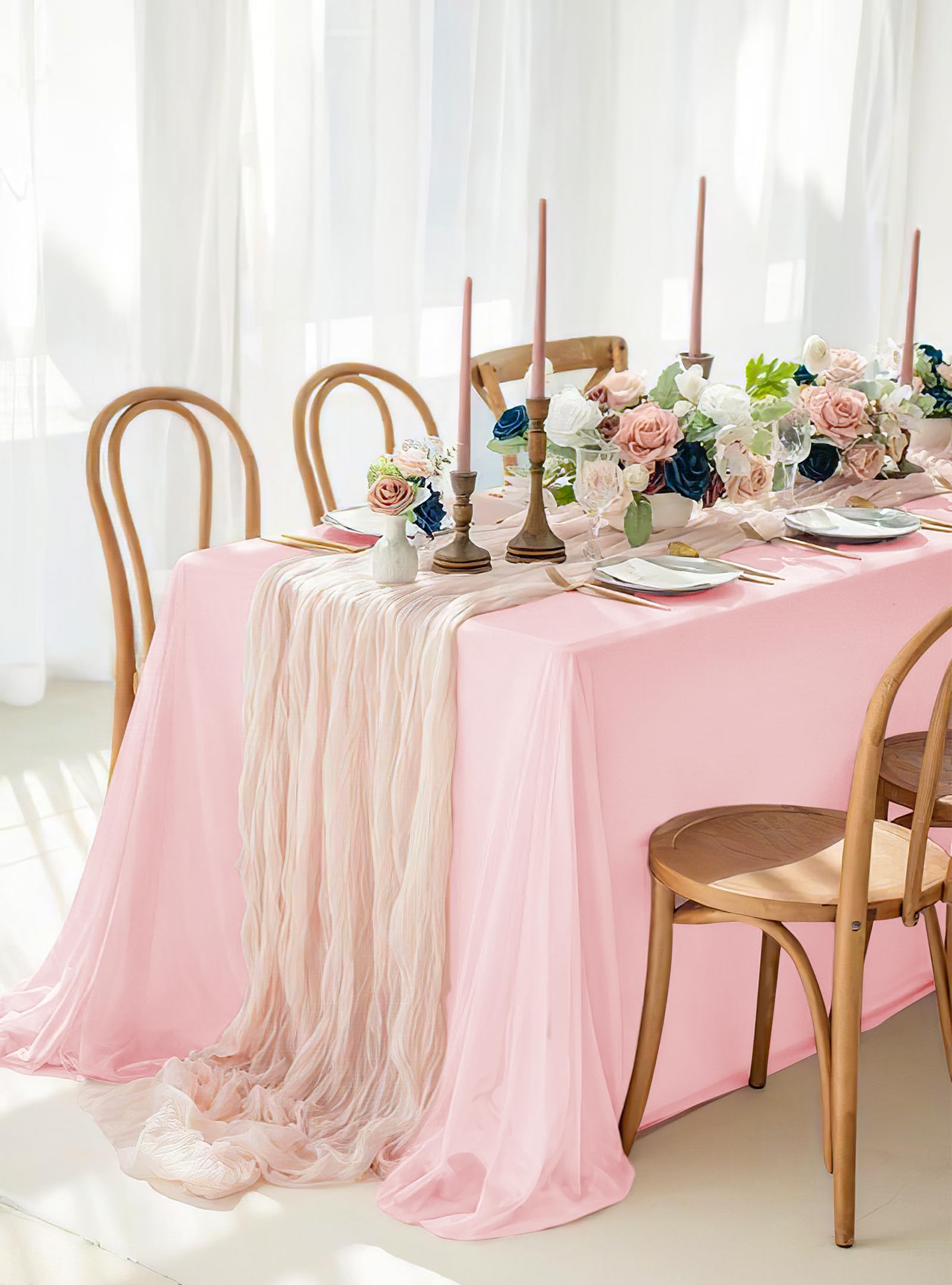 Rewomc 6 Pack Pink Tablecloths For 8Ft Rectangle Tables 60 X 126 Inch - Polyester Table Cover Stain And Wrinkle Resistant Washab