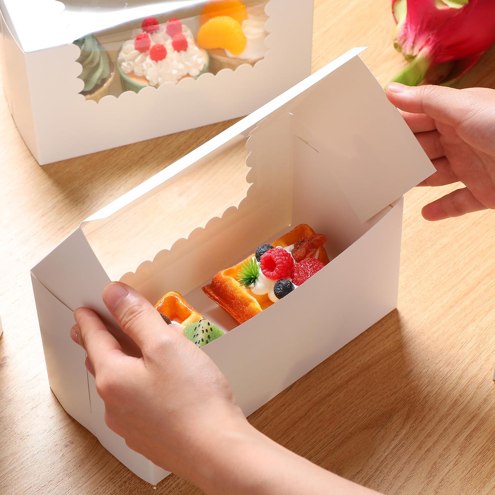 Ireer 60 Pack 8X4X4 Inch Bakery Boxes With Window Cookies Boxes Pumpkin Roll Container Donut Boxes Pastry Cake Packaging Safe Fo