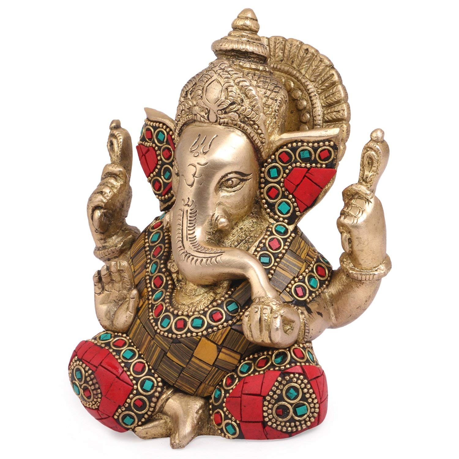 Artvarko Brass Lord Ganesha Brass Statue God Ganesh Bhagwan Ganpati Sitting Idol Sculpture Home Dcor Murti. 5.5 Inch