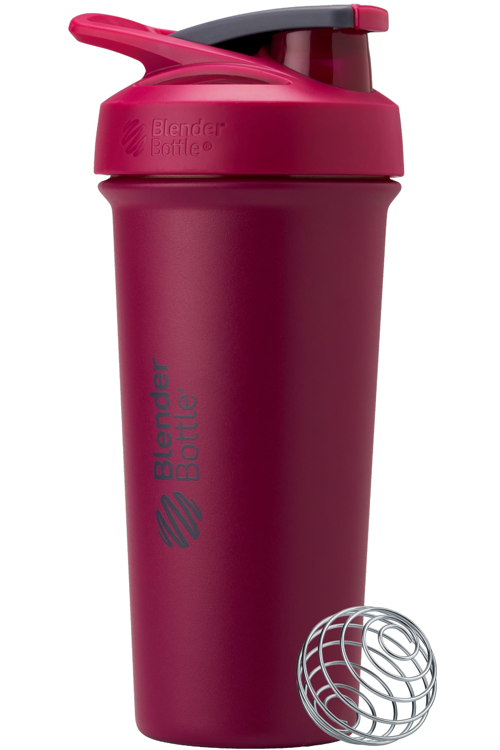 Blenderbottle Strada Sleek Shaker Cup Insulated Stainless Steel Water Bottle With Wire Whisk, 25-Ounce, Raspberry