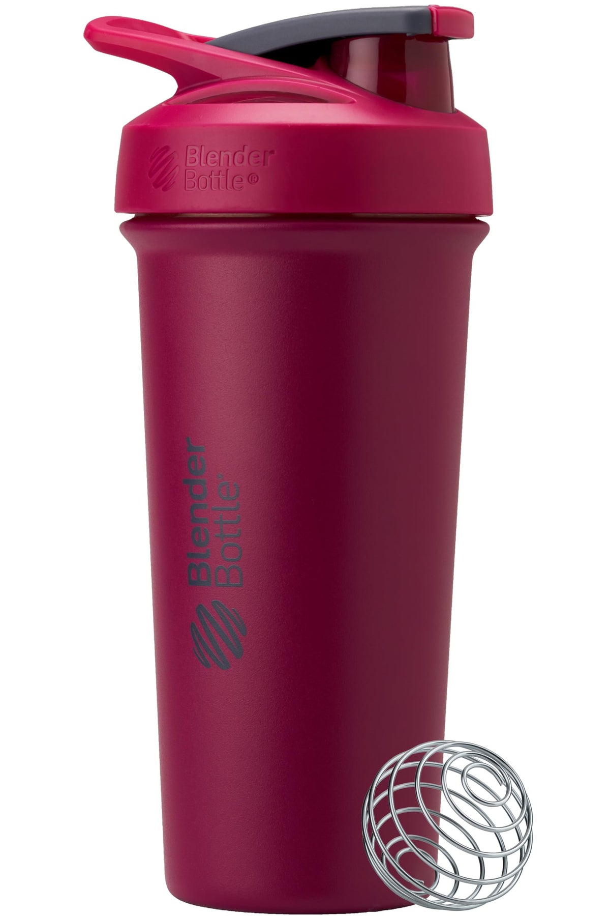 Blenderbottle Strada Sleek Shaker Cup Insulated Stainless Steel Water Bottle With Wire Whisk, 25-Ounce, Raspberry