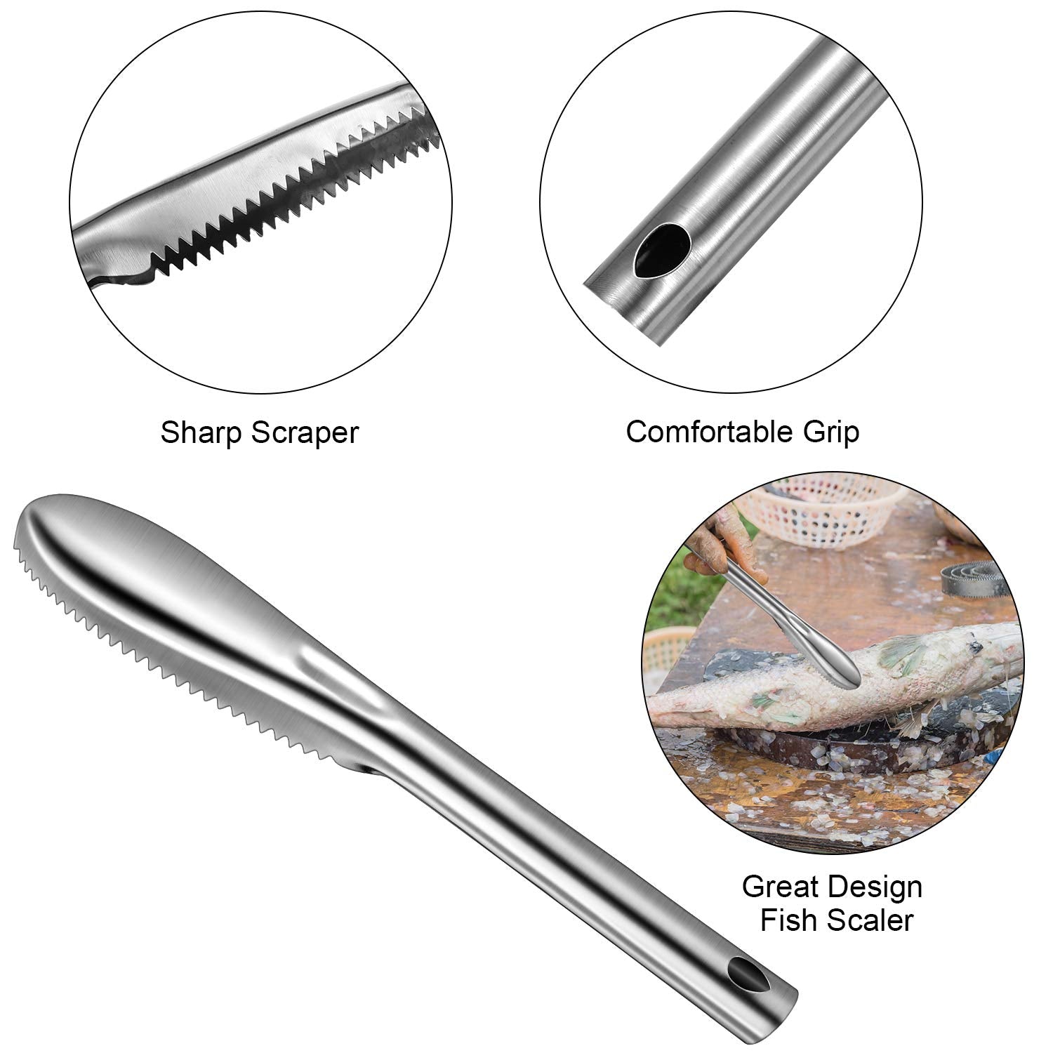 4 Pieces Stainless Steel Fish Scale Remover Cleaner Kitchen Fish Scaler Fish Skin Graters Cleaning Peeler Scaler Scraper With Bo
