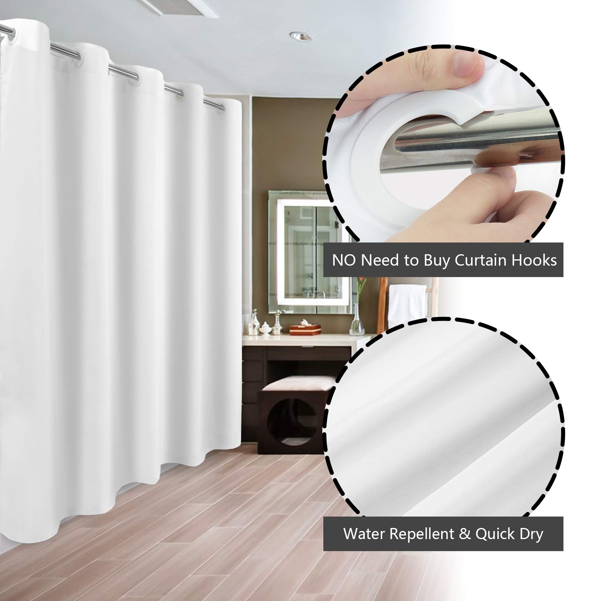 River Dream Extra Long Microfiber Shower Curtain, 84" White, Machine Washable, Water Repellent, No Hooks or Liner Needed