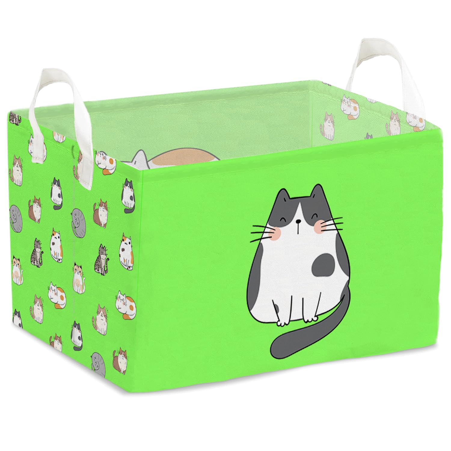 Cute Cats Storage Baskets with Handle, Fabric Bin for Cat Lovers, Funny Japanese Funny Cat Print Foldable Storage Bin for Shelf 