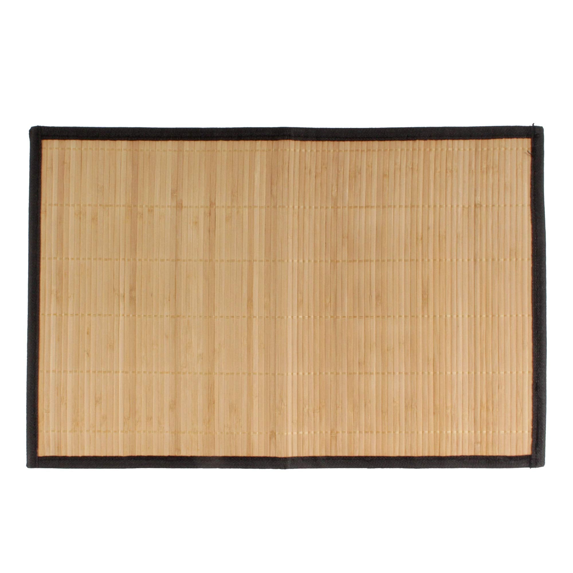 Bamboomn Bamboo Slats Placemat With Fabric Border - Solid Color Print - 17.5'' X 12'' - Brown With Black Border, 6 Pcs