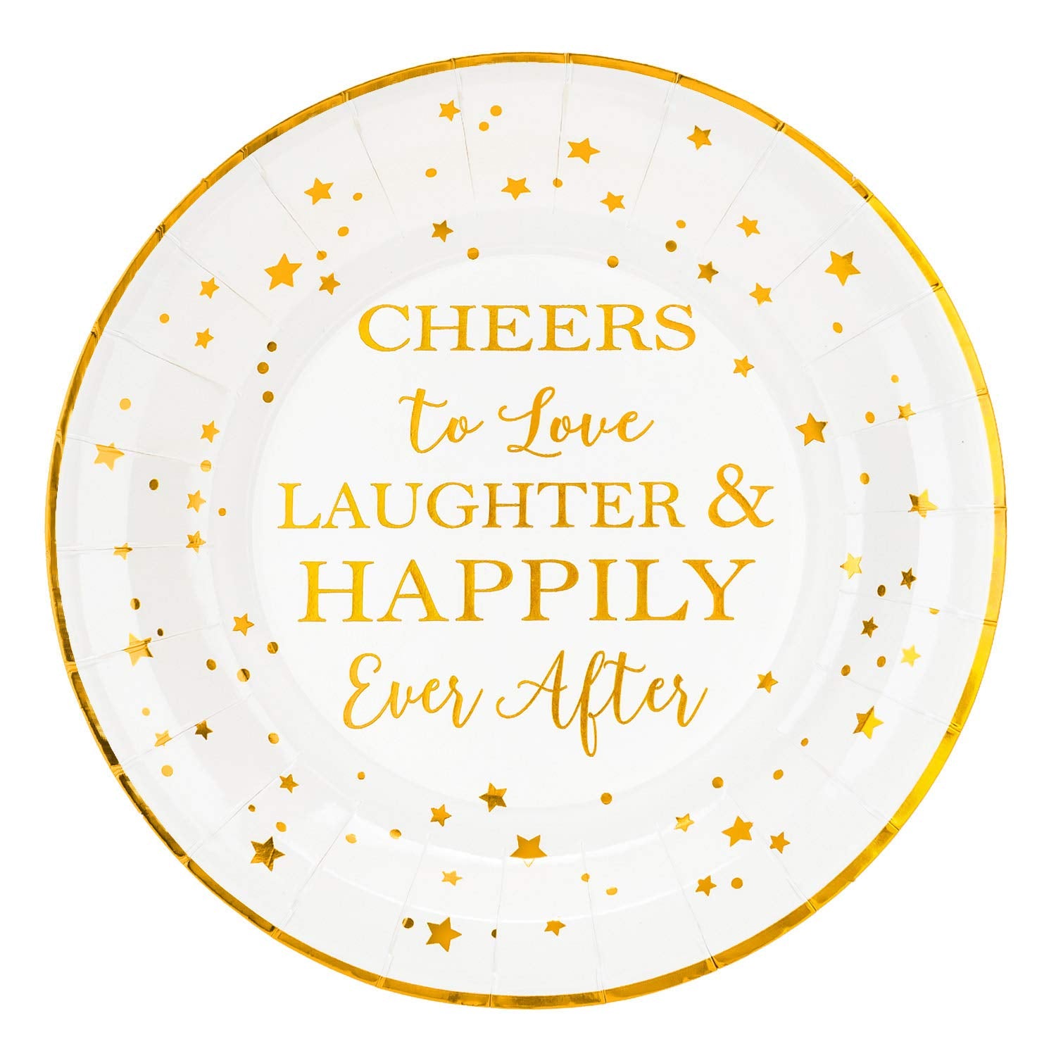 Crisky 50 Counts Cheers To Love Gold Plates For Bridal Shower, Wedding, Engagement, Bachelorett Party Decorations, Dessert, Buff