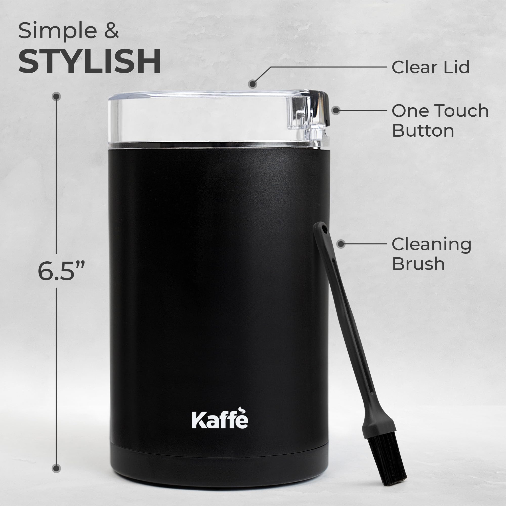 Kaffe Coffee Grinder Electric - Spice Grinder w/Cleaning Brush  Easy On/Off - Perfect for Espresso  Herbs  Spices  Nuts  Grain - 3.5oz / 14 Cup. Matte Black