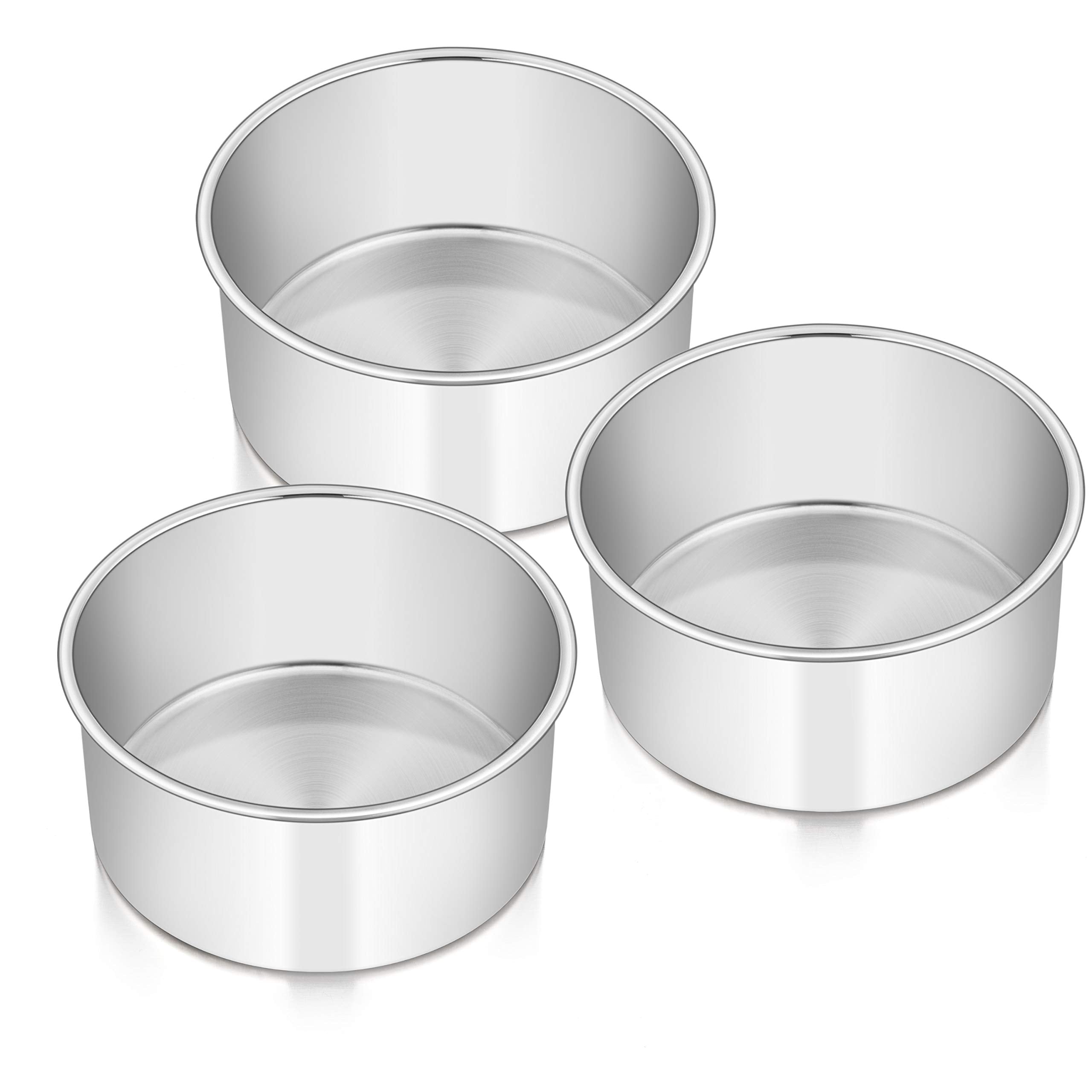 E-Far Cake Pans Set Of 3, 6 X 3 Inch Stainless Steel Round Cake Baking Pans, Deep Metal Cake Tins For Small Tier Layer Cake Wedd