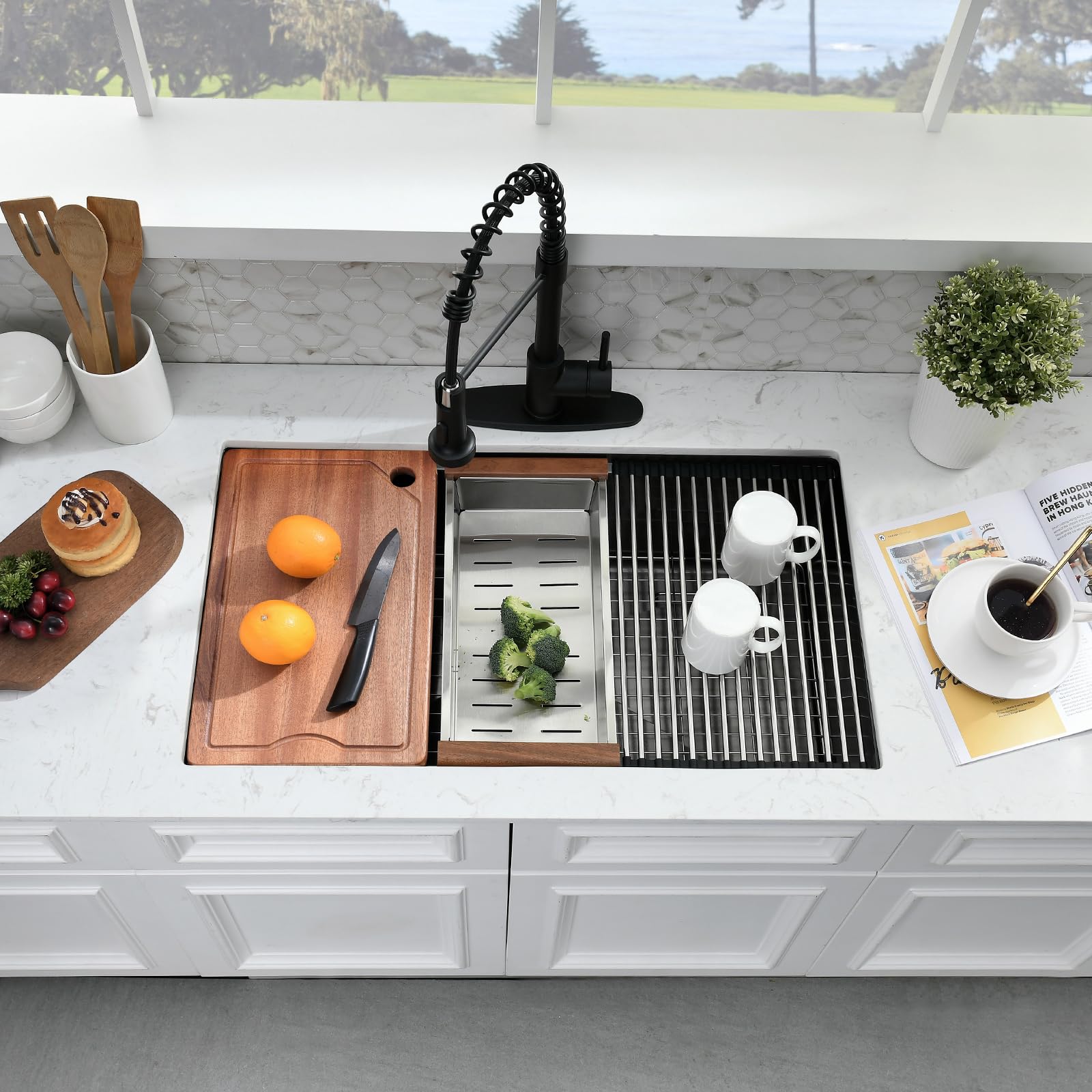 SOMRXO 28 Inch Black Stainless Steel Undermount Kitchen Sink Workstation 28?8 Kitchen Sink Undermount Workstation Ledge Gunmetal Black Stainless Steel Kitchen Sink 10'' Deep Single Bowl Kitchen Sinks